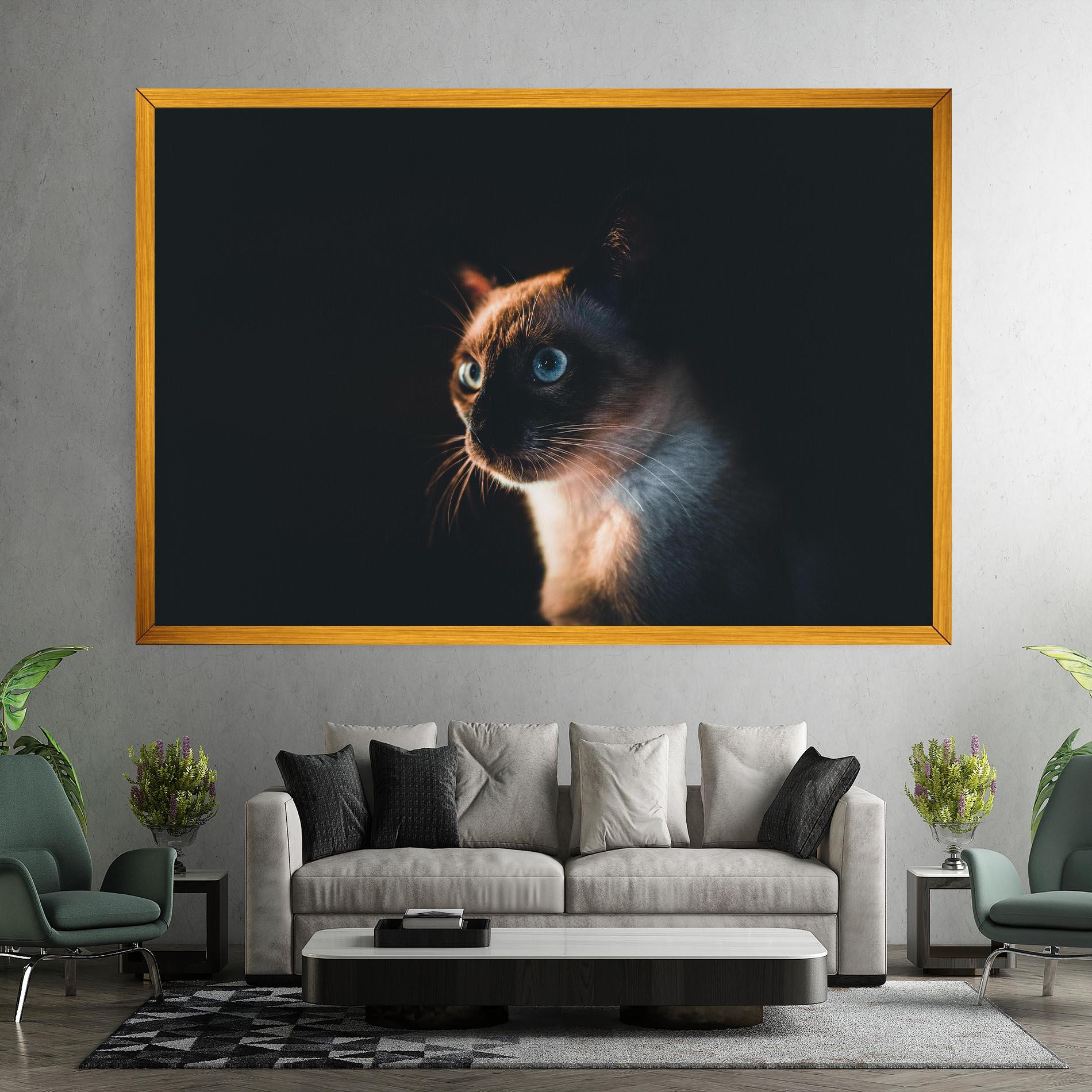 Vászonkép Blue Eyes Cat In Dark mockup 7