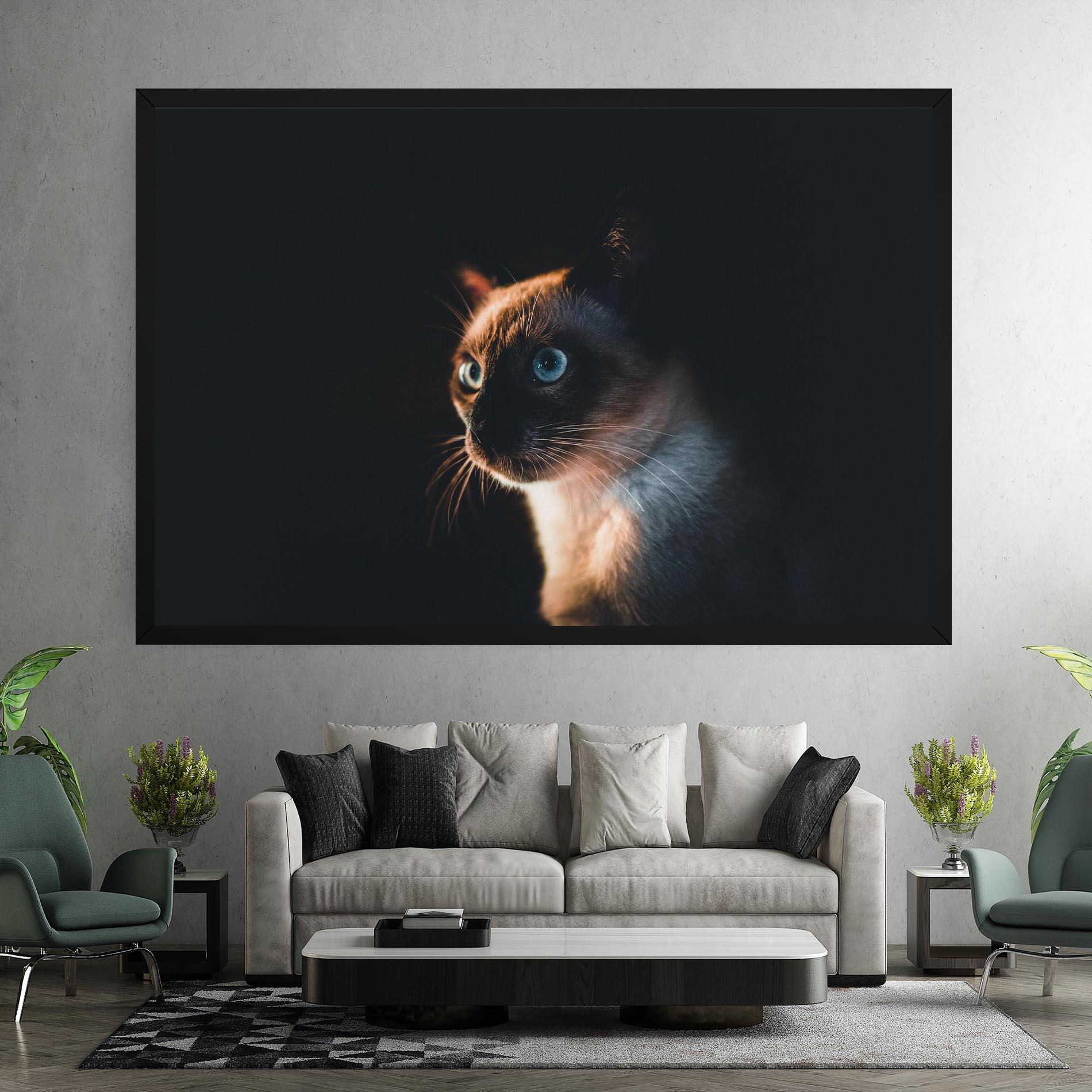 Vászonkép Blue Eyes Cat In Dark mockup 7