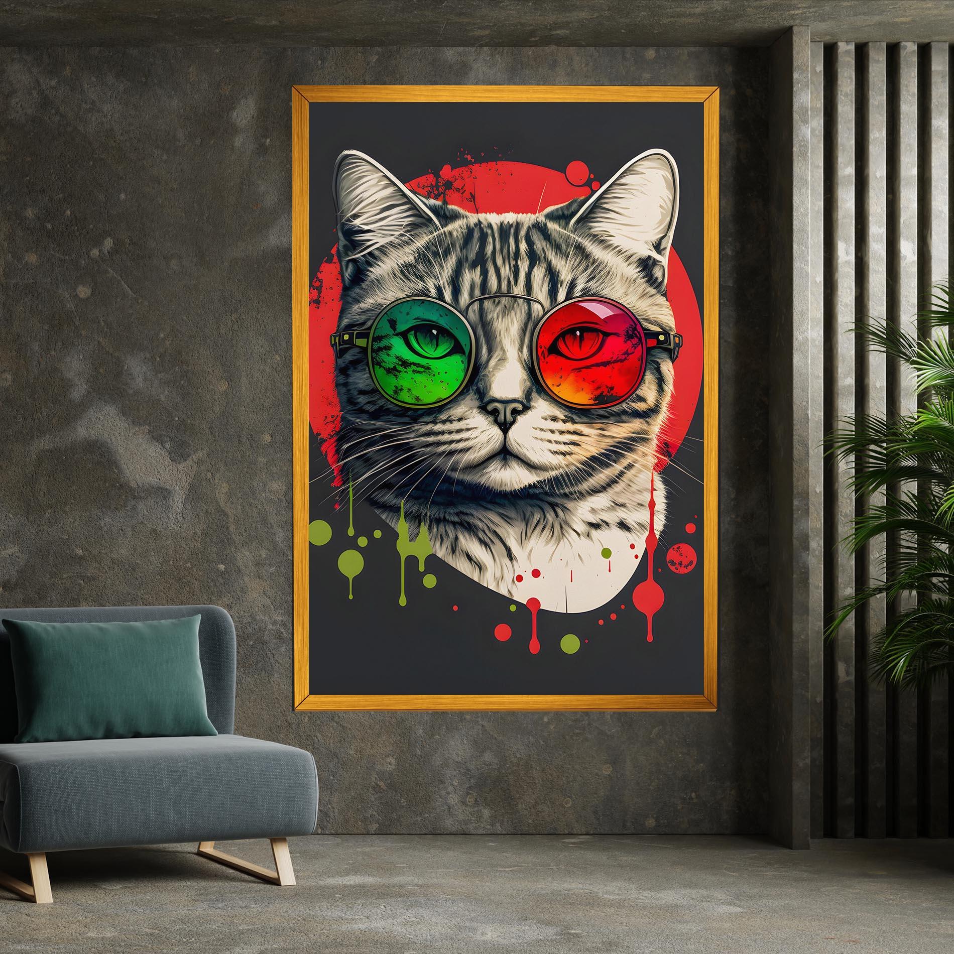 Vászonkép Green Red Glasses Cat mockup 7