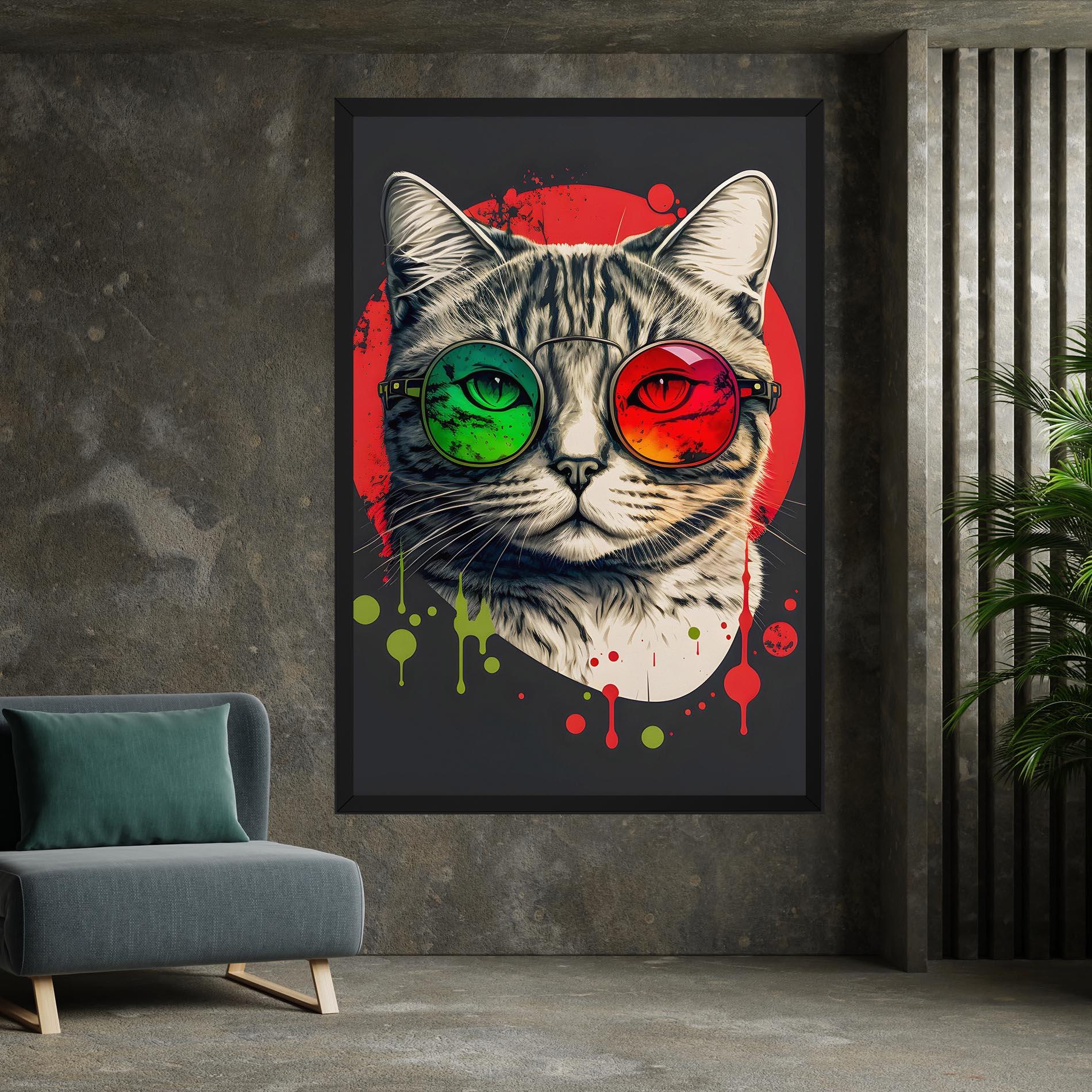 Vászonkép Green Red Glasses Cat mockup 7