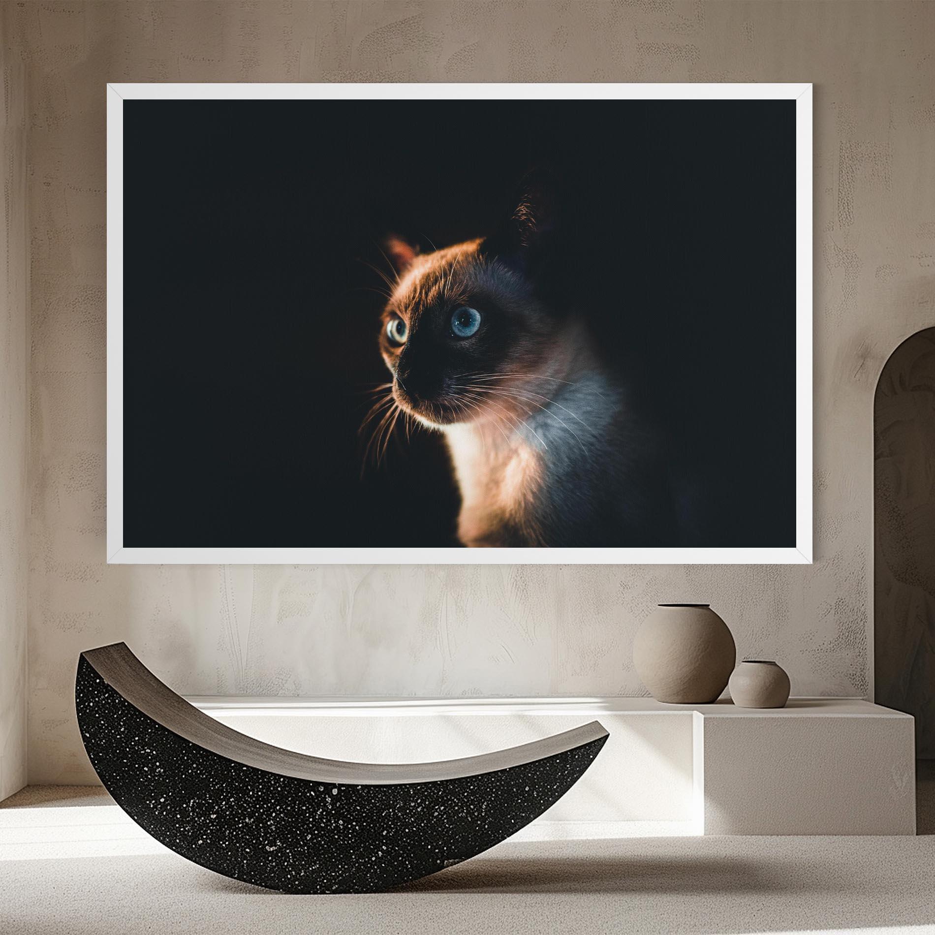 Vászonkép Blue Eyes Cat In Dark mockup 8