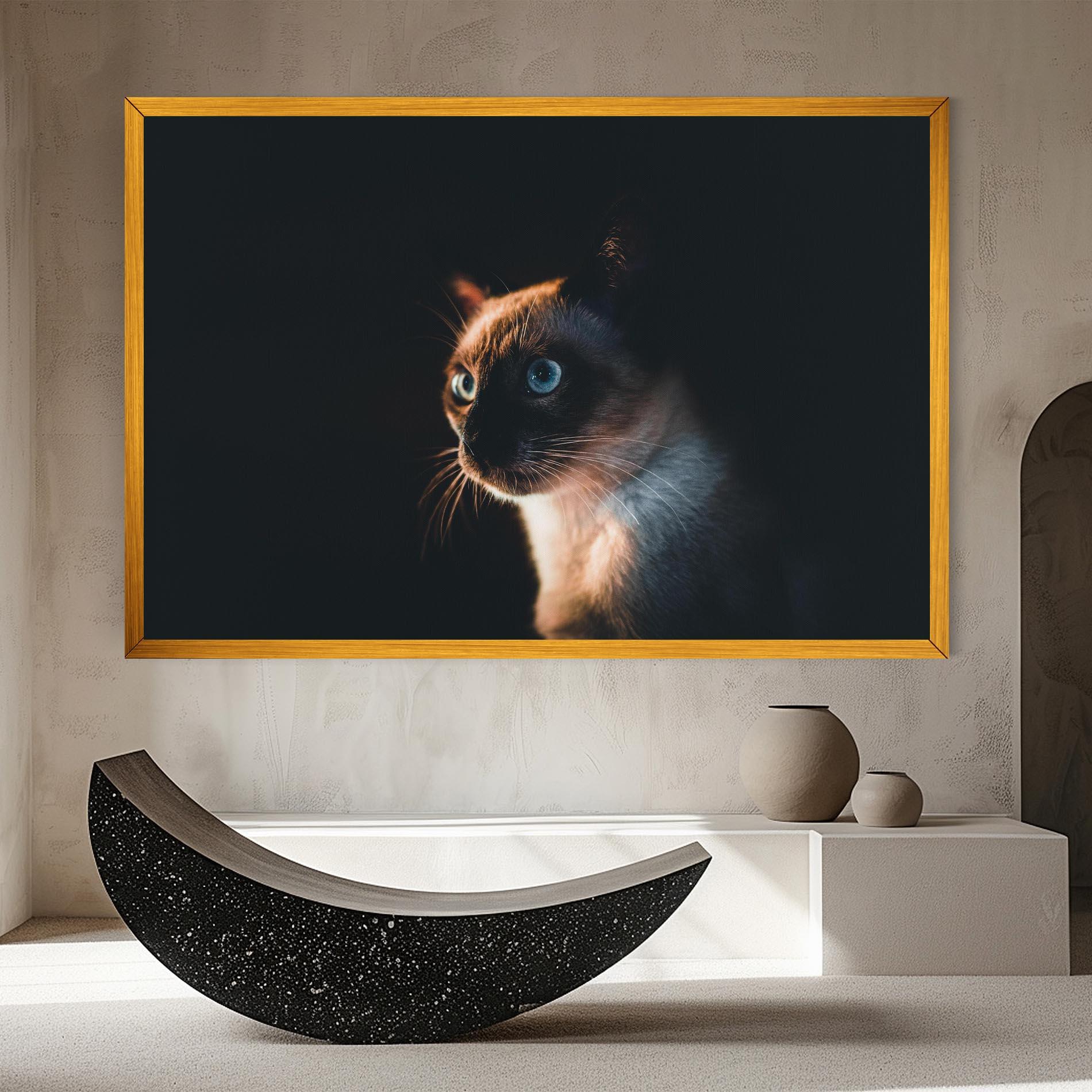 Vászonkép Blue Eyes Cat In Dark mockup 8