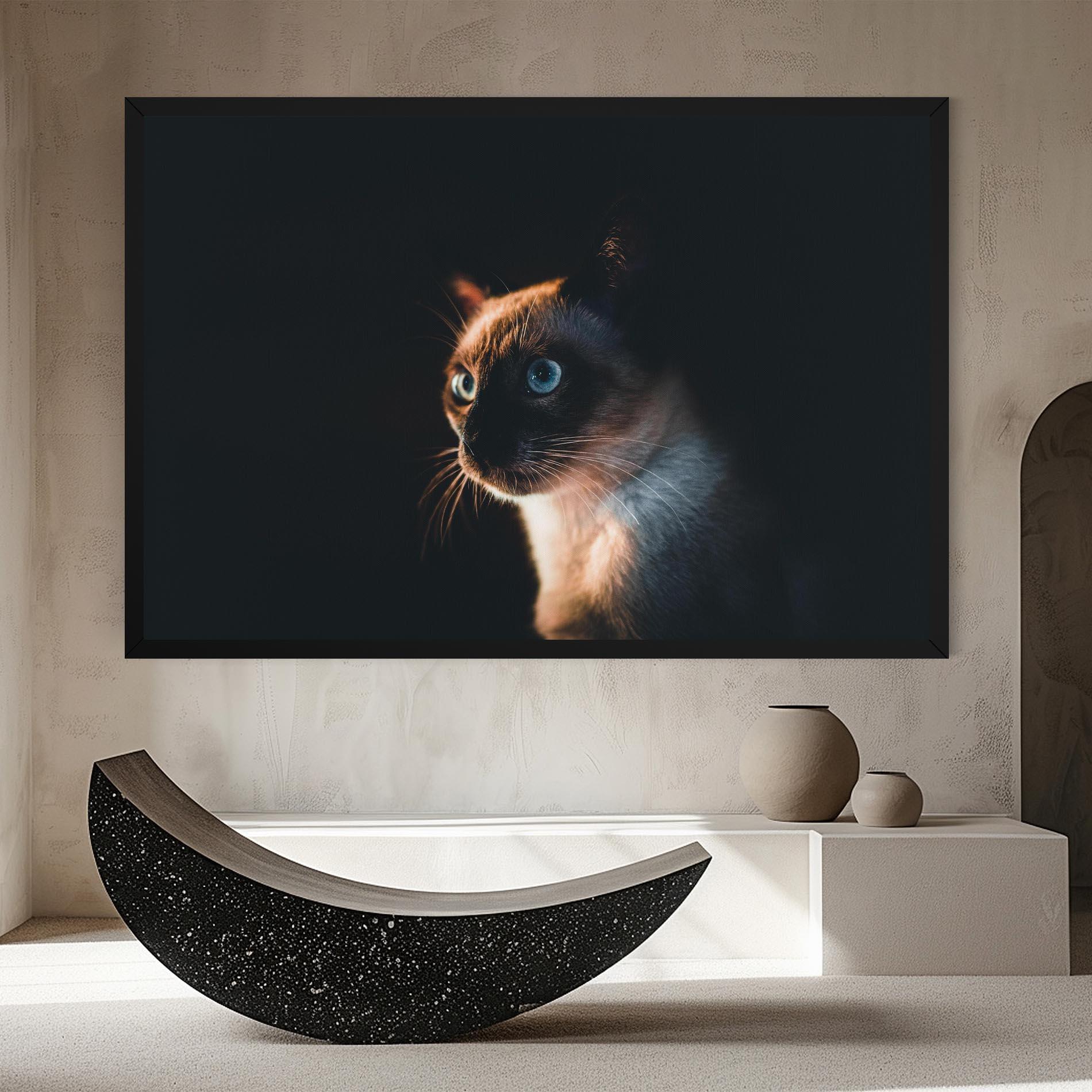 Vászonkép Blue Eyes Cat In Dark mockup 8