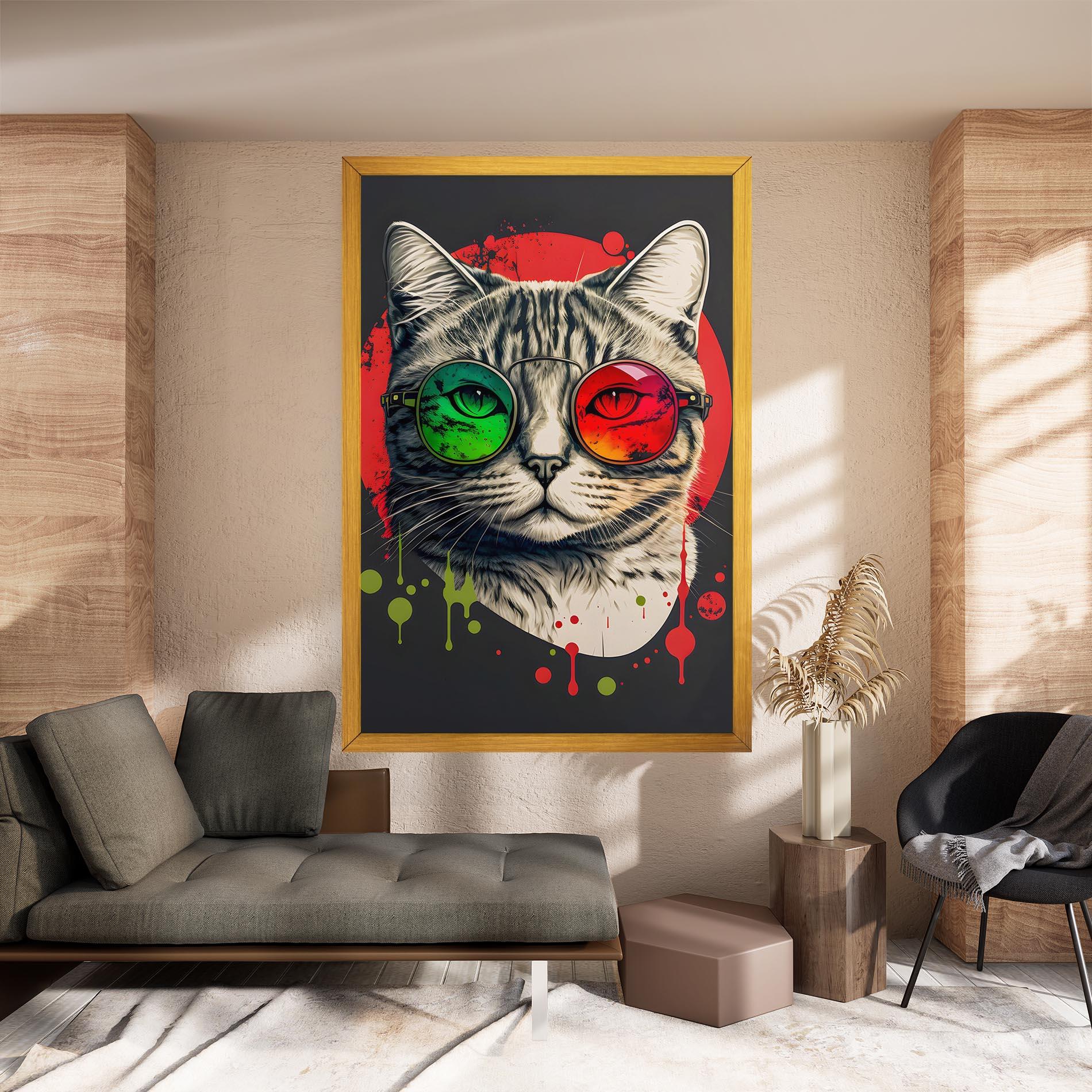 Vászonkép Green Red Glasses Cat mockup 8