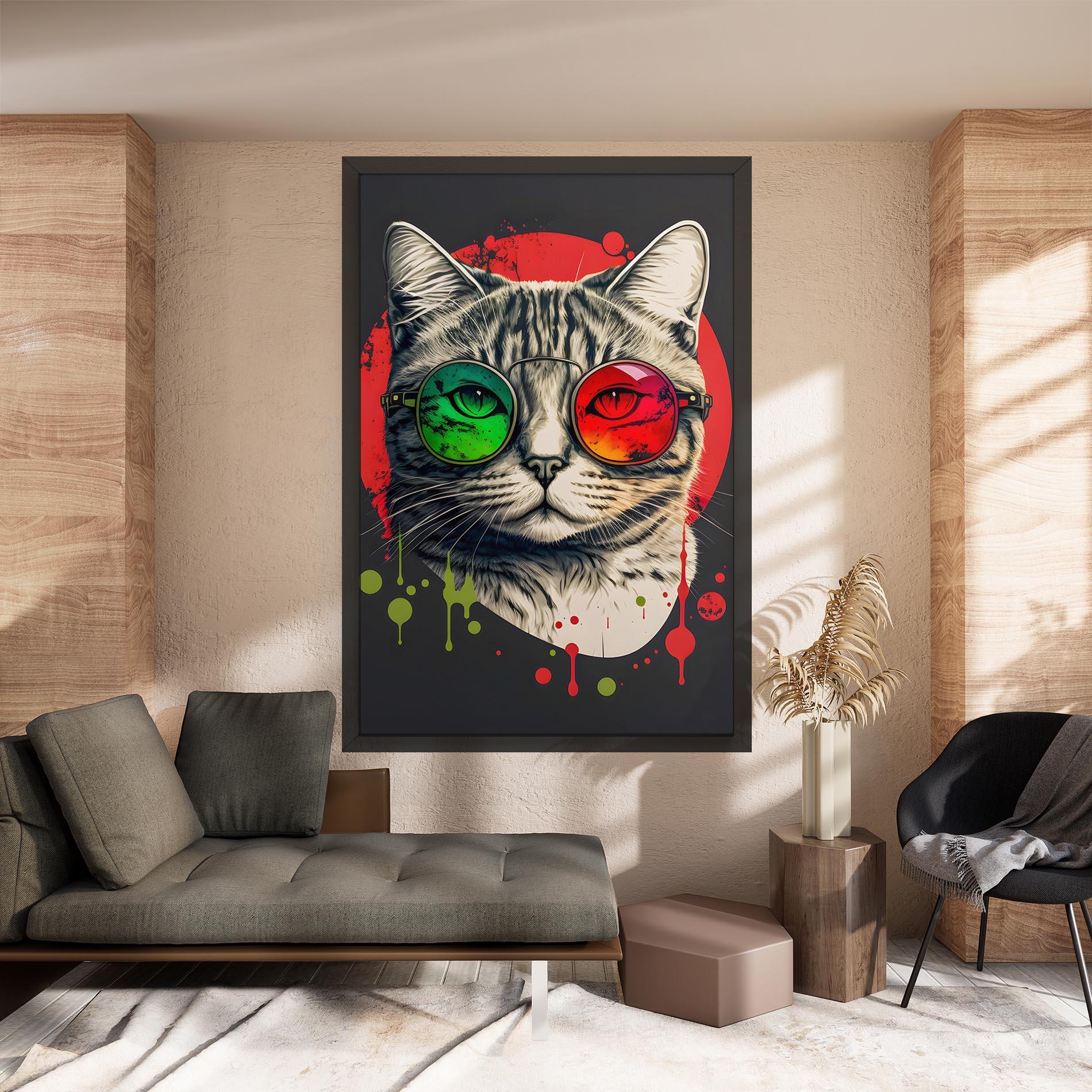Vászonkép Green Red Glasses Cat mockup 8
