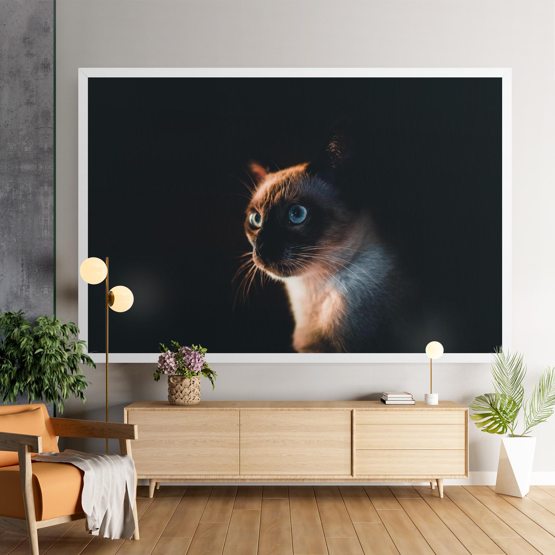 Vászonkép Blue Eyes Cat In Dark mockup 9