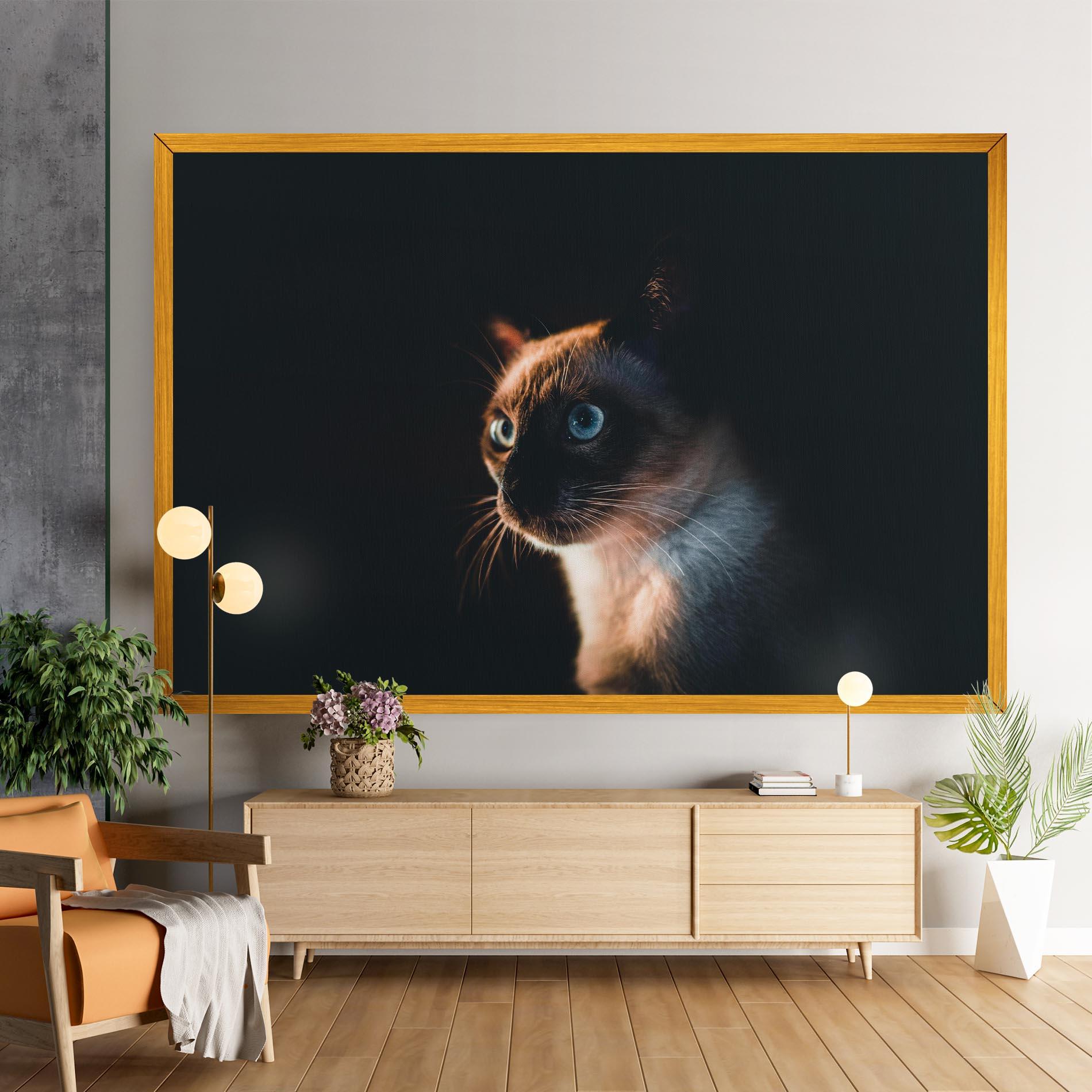 Vászonkép Blue Eyes Cat In Dark mockup 9