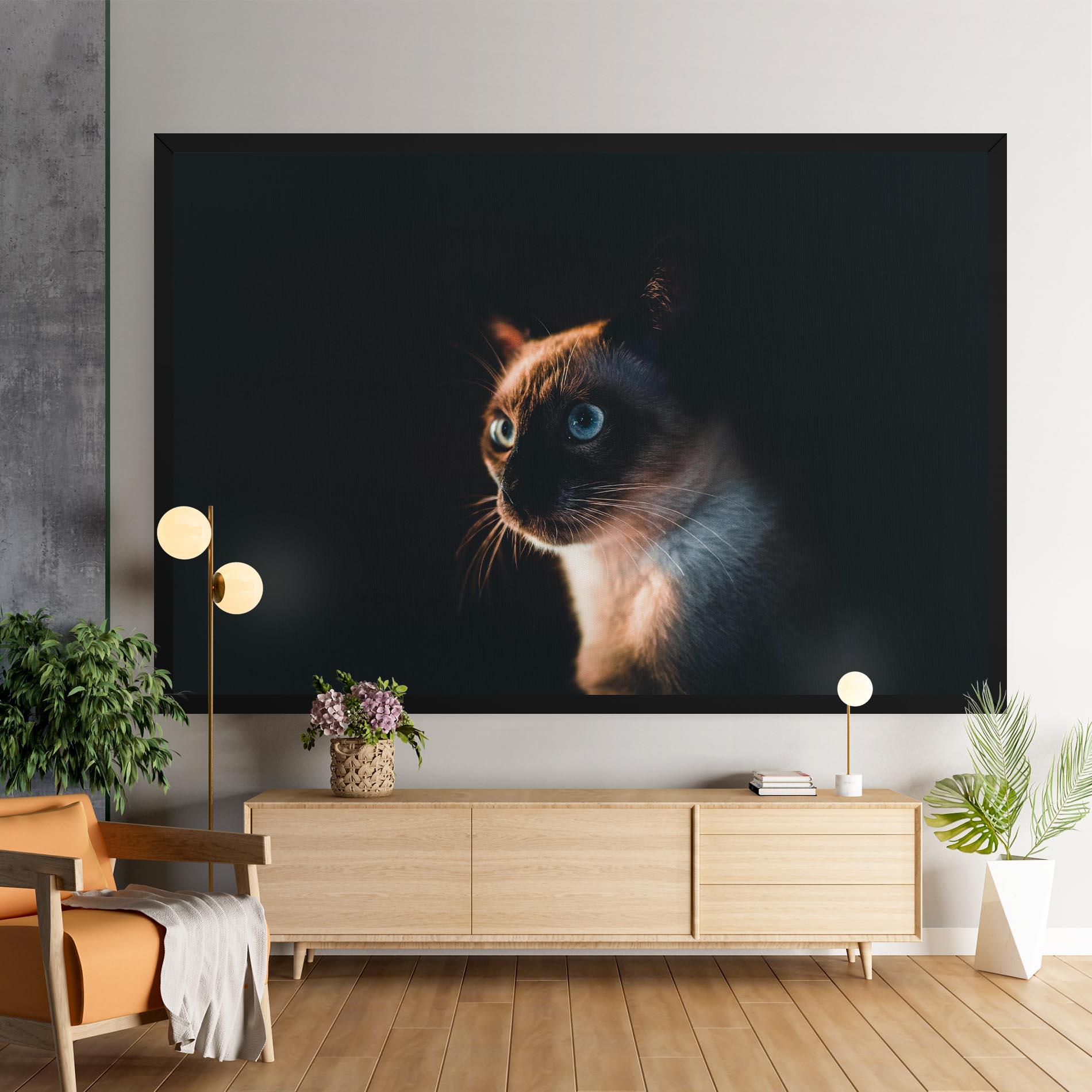 Vászonkép Blue Eyes Cat In Dark mockup 9