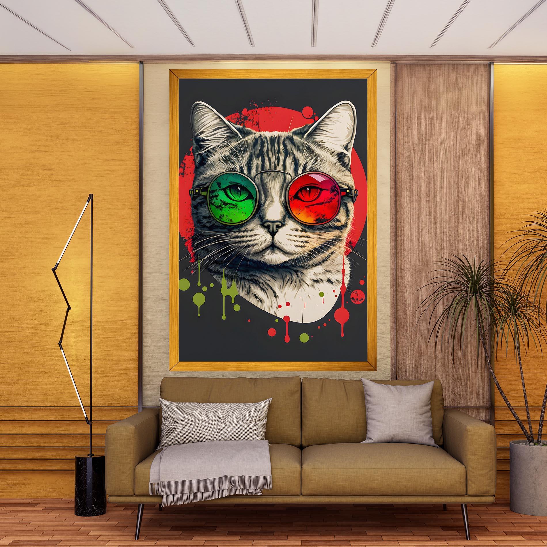 Vászonkép Green Red Glasses Cat mockup 9