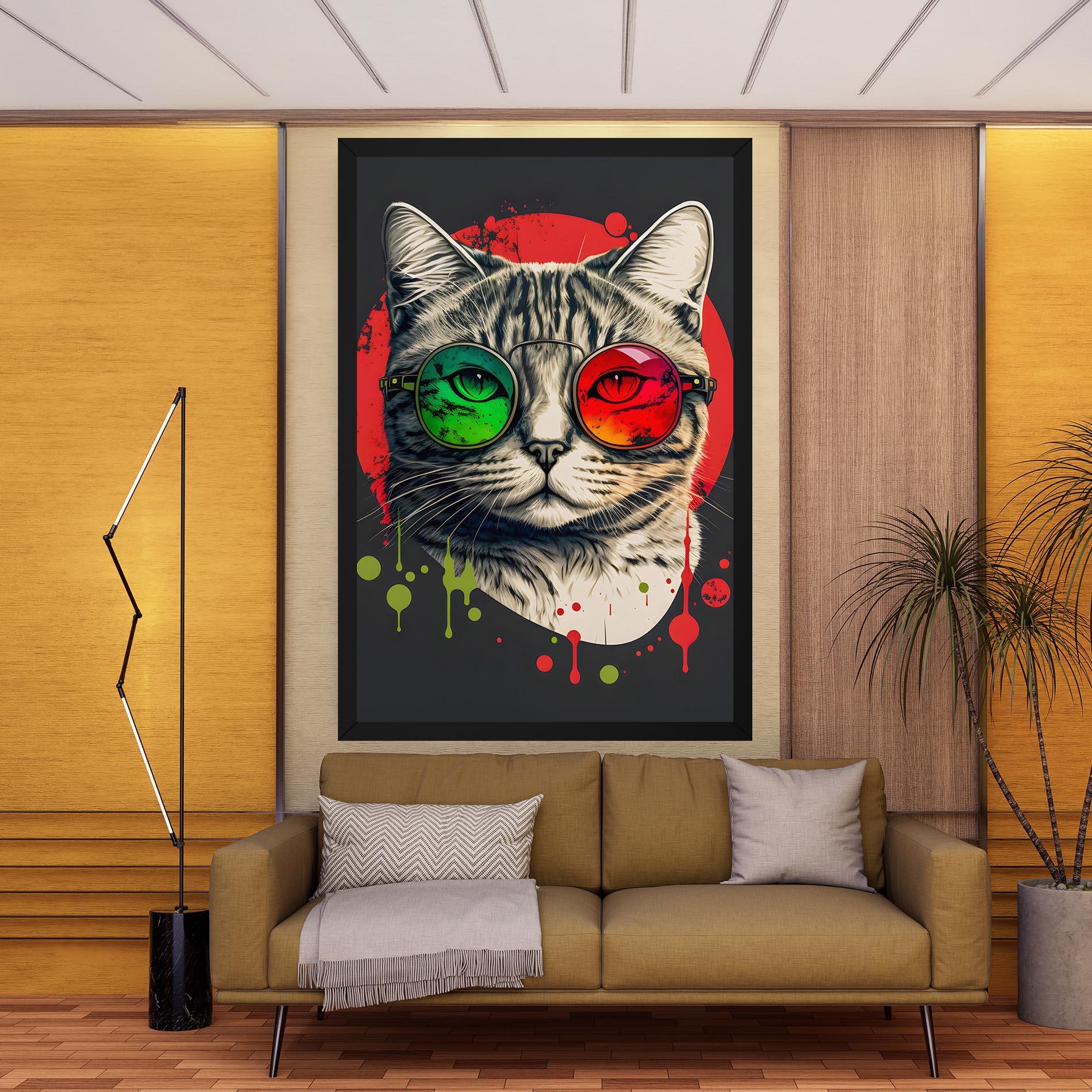 Vászonkép Green Red Glasses Cat mockup 9
