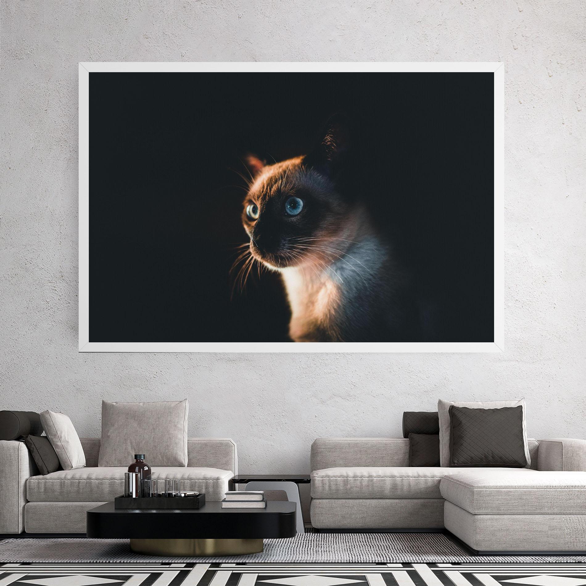 Vászonkép Blue Eyes Cat In Dark mockup 2