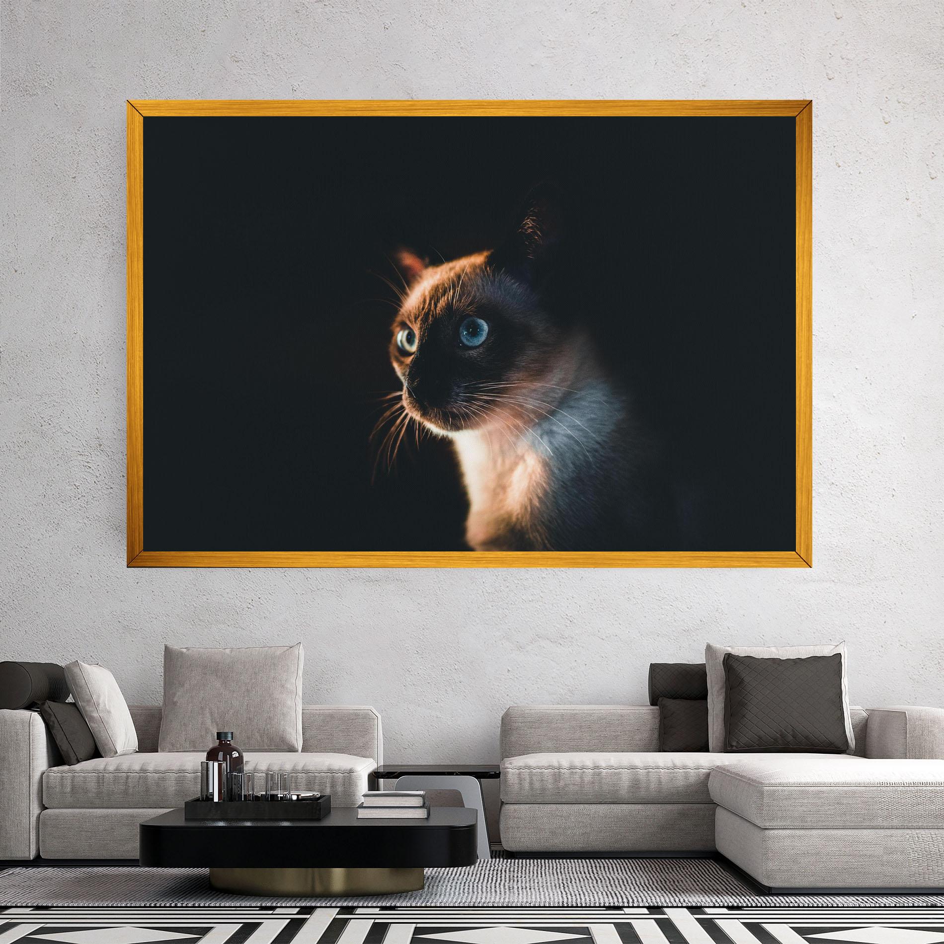 Vászonkép Blue Eyes Cat In Dark mockup 2