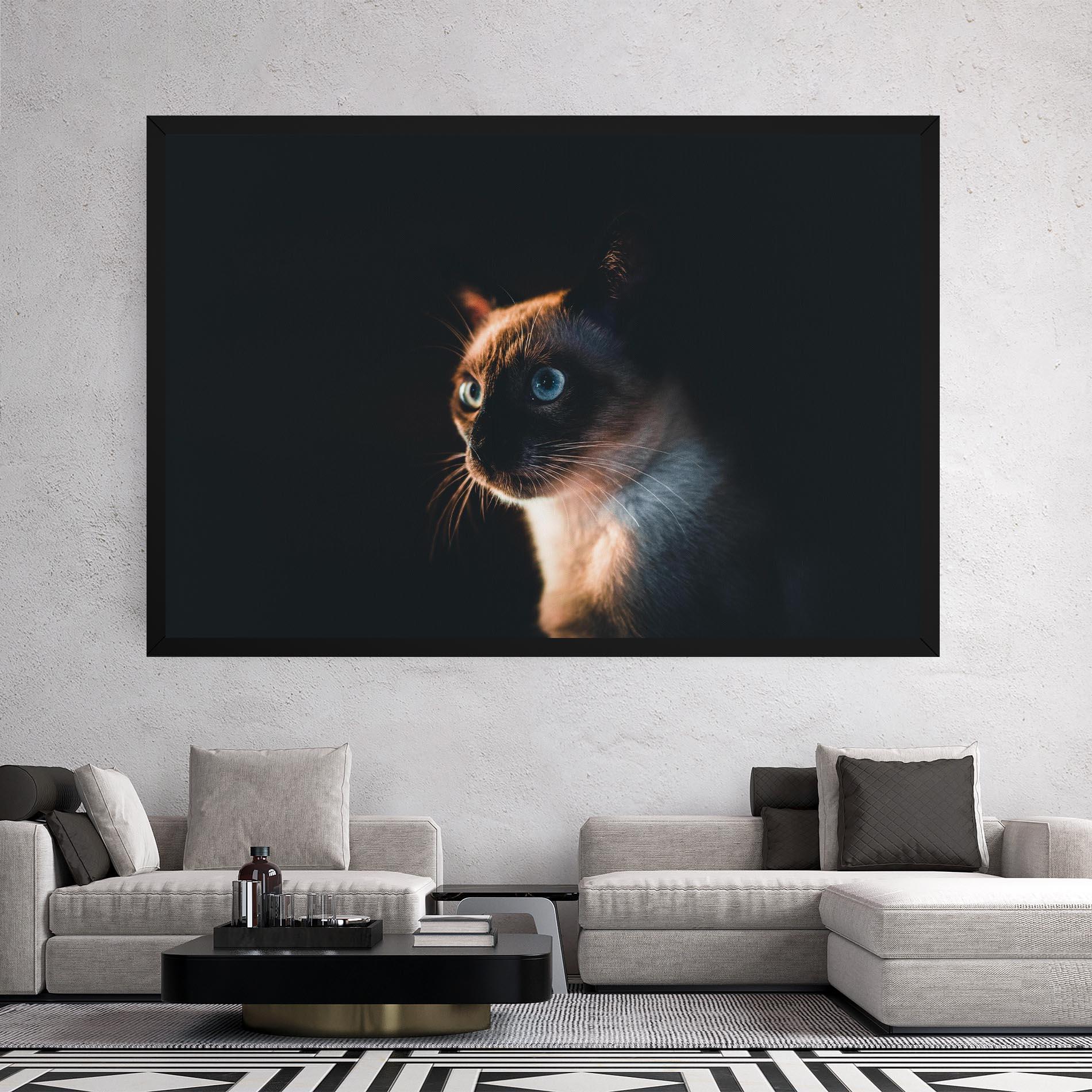 Vászonkép Blue Eyes Cat In Dark mockup 2