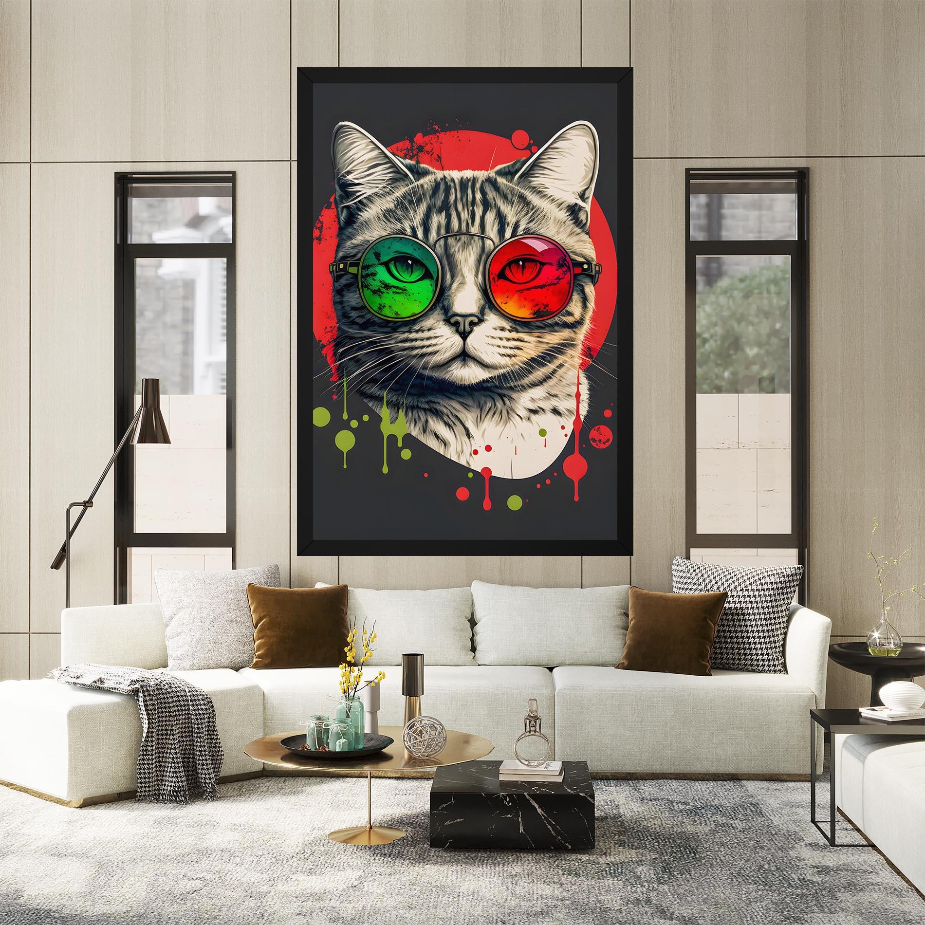 Vászonkép Green Red Glasses Cat mockup 2