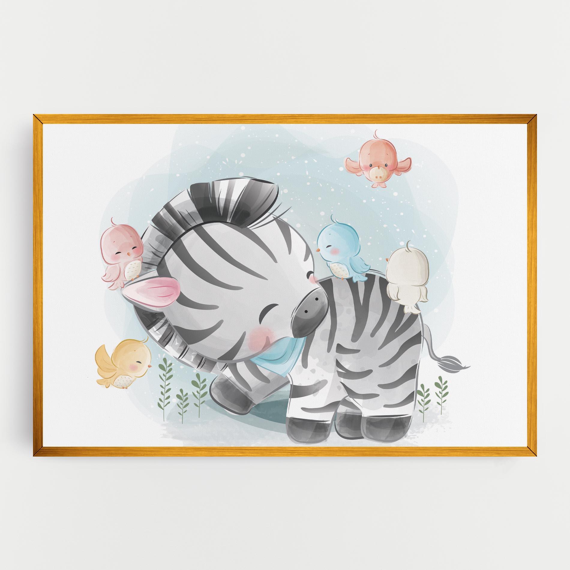 Vászonkép Zebra With Birds mockup 0