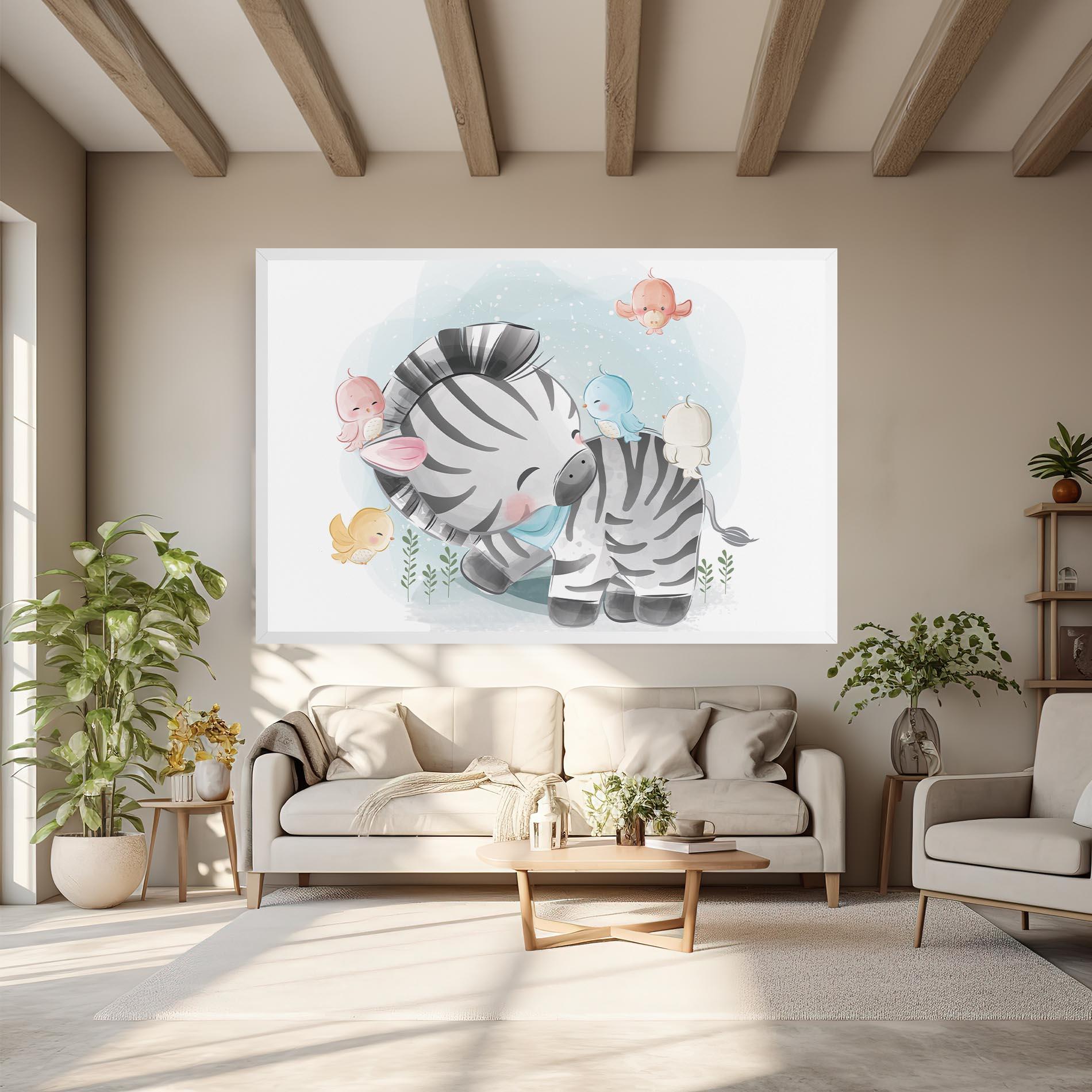 Vászonkép Zebra With Birds mockup 6