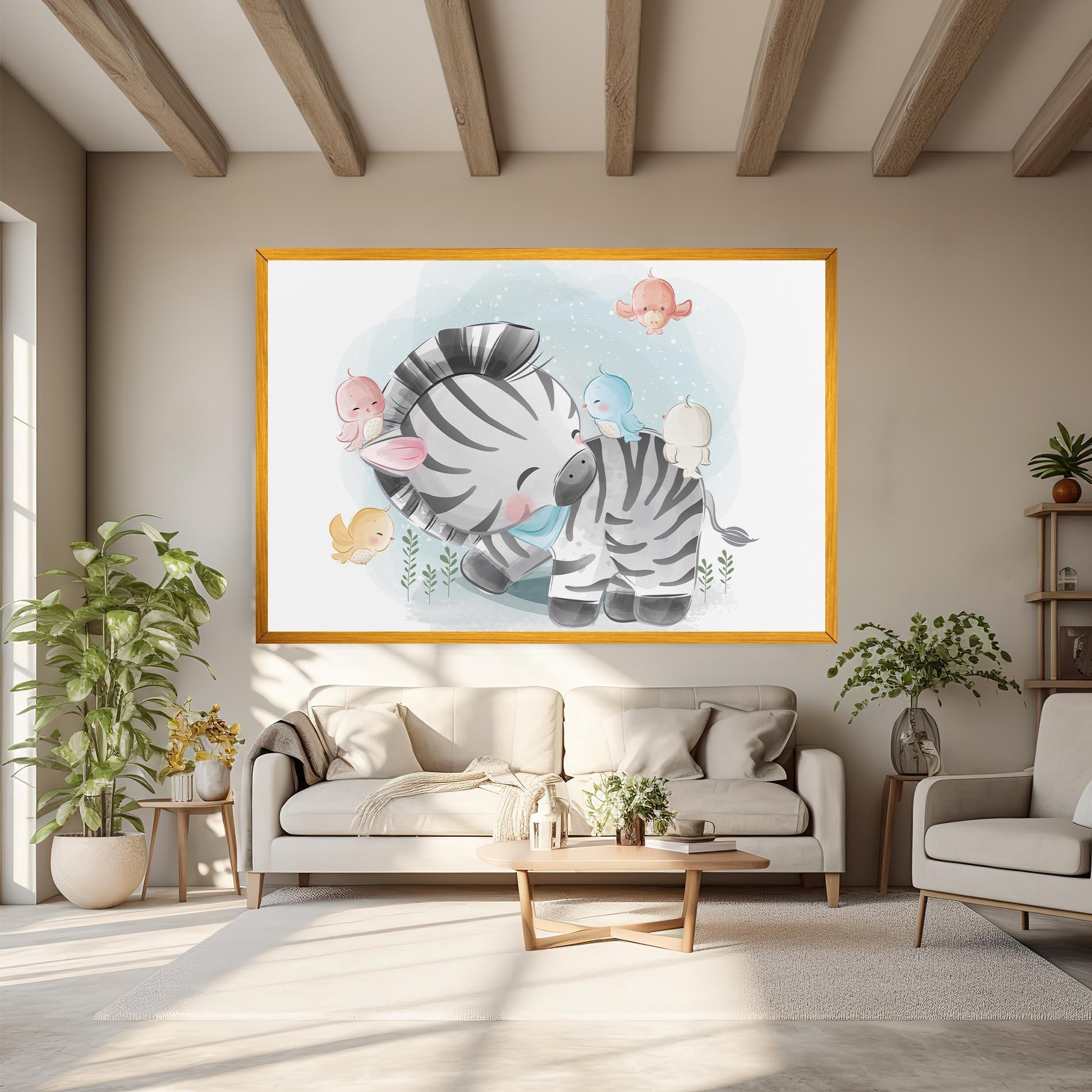 Vászonkép Zebra With Birds mockup 6