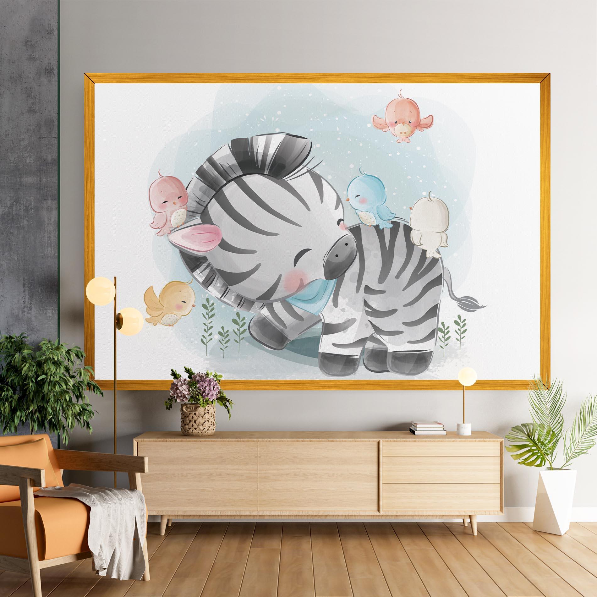 Vászonkép Zebra With Birds mockup 9