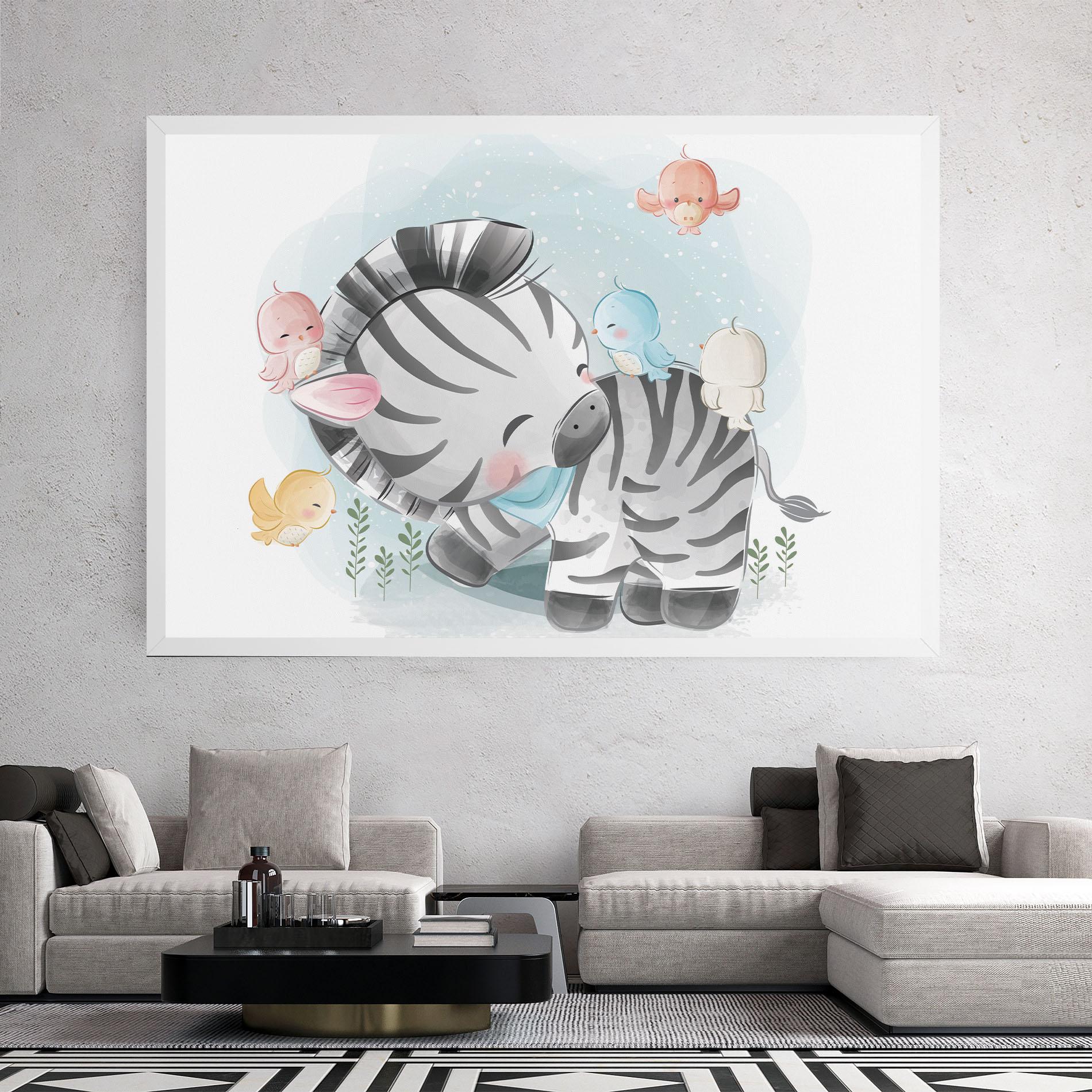 Vászonkép Zebra With Birds mockup 2