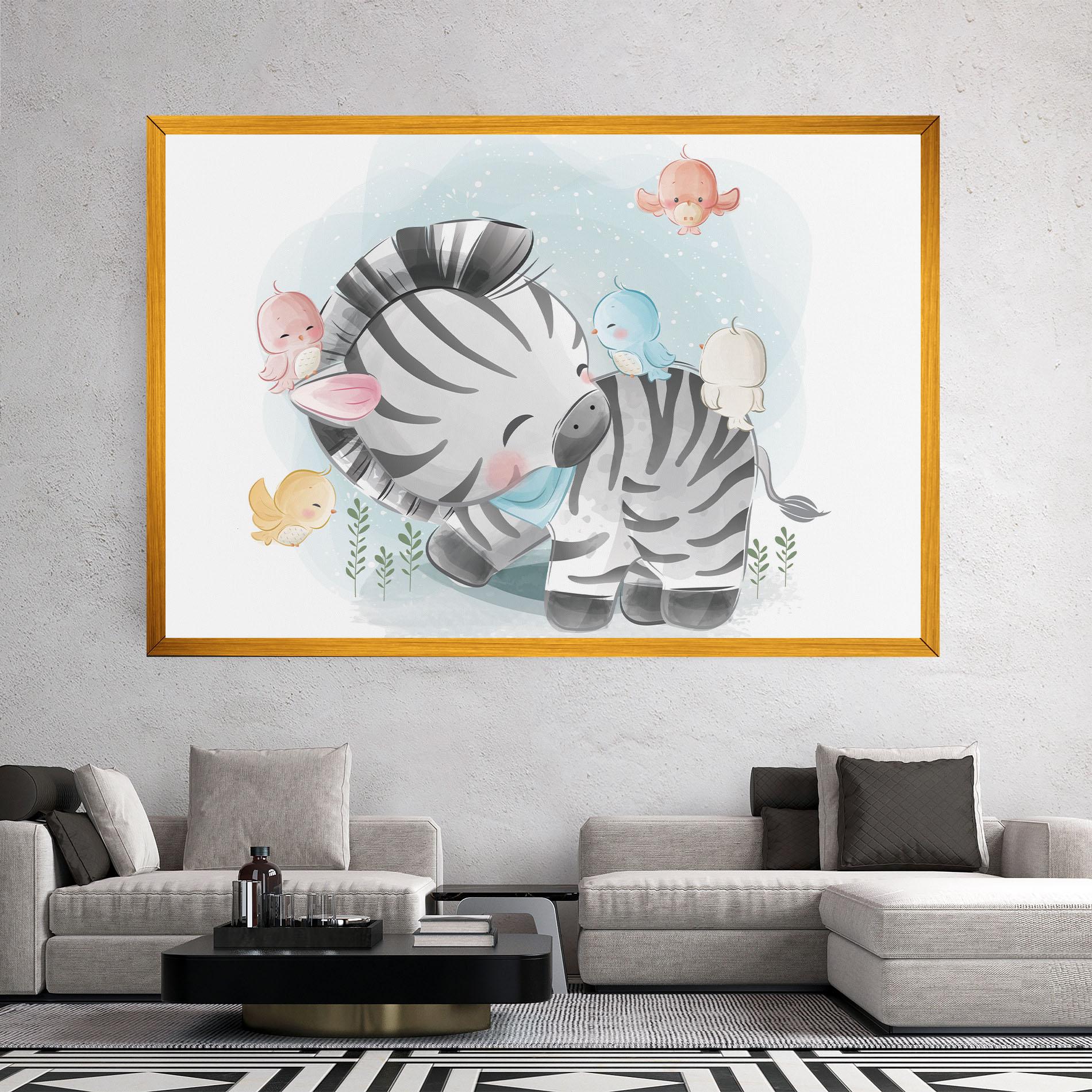 Vászonkép Zebra With Birds mockup 2