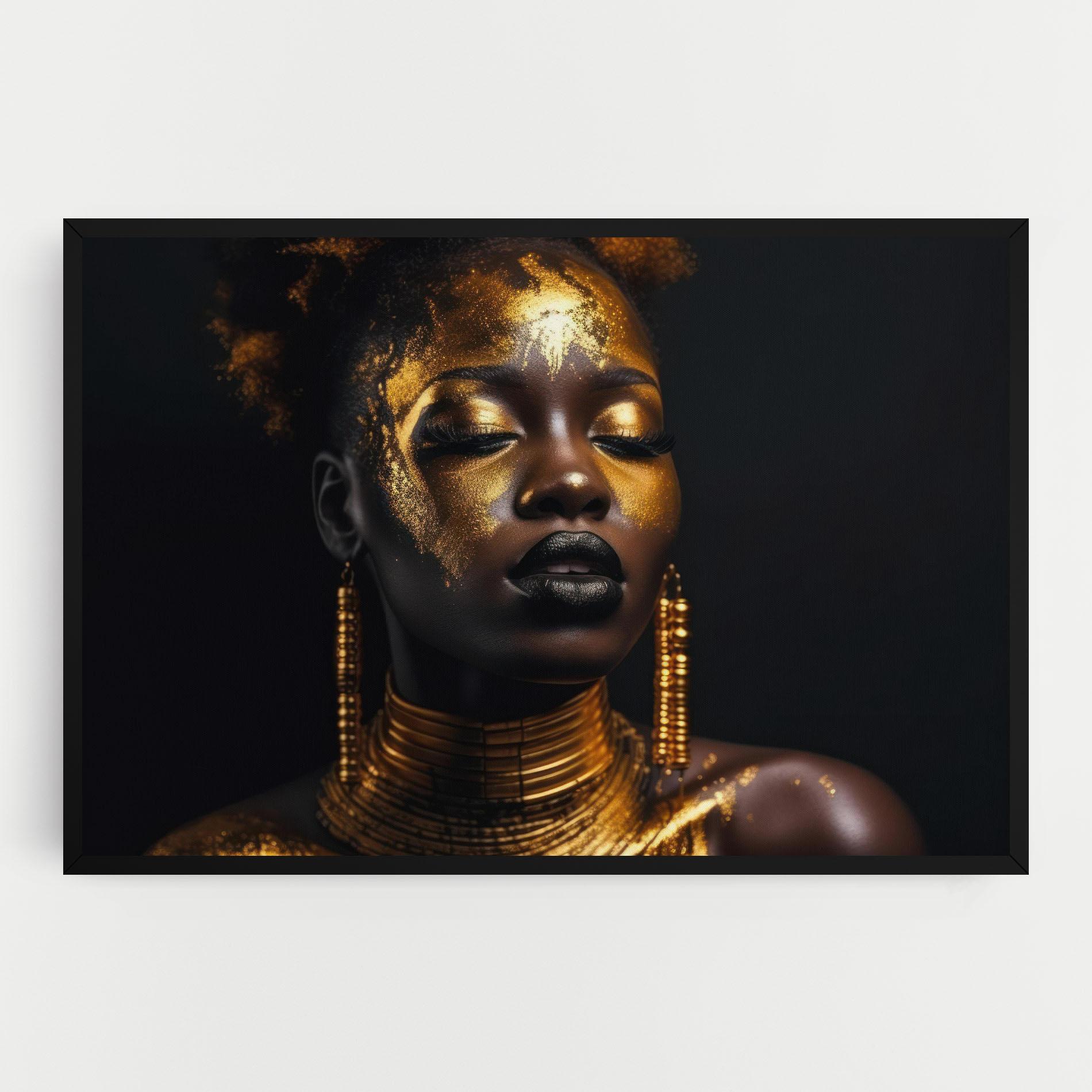 Vászonkép Gold Makeup Black Lips mockup 0