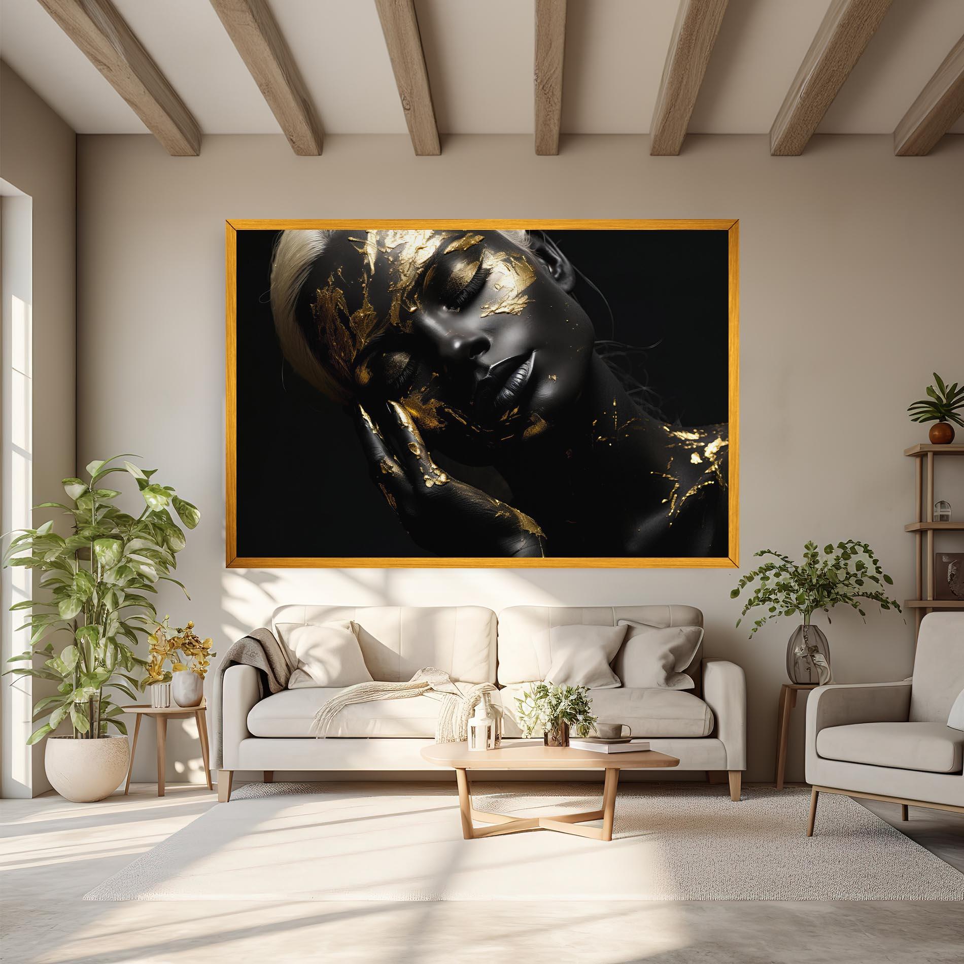 Vászonkép Gold Makeup On Black mockup 6