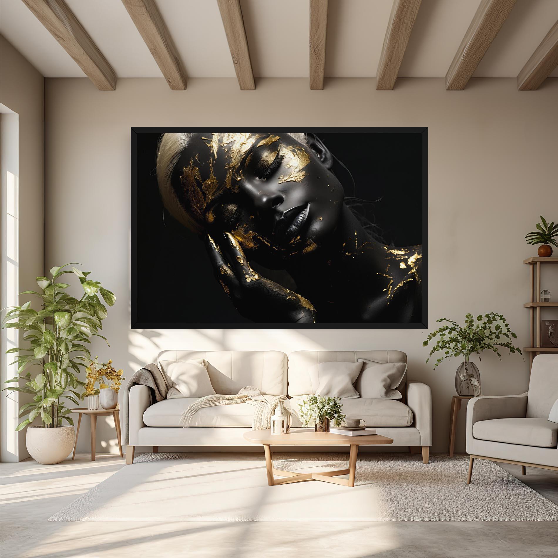 Vászonkép Gold Makeup On Black mockup 6