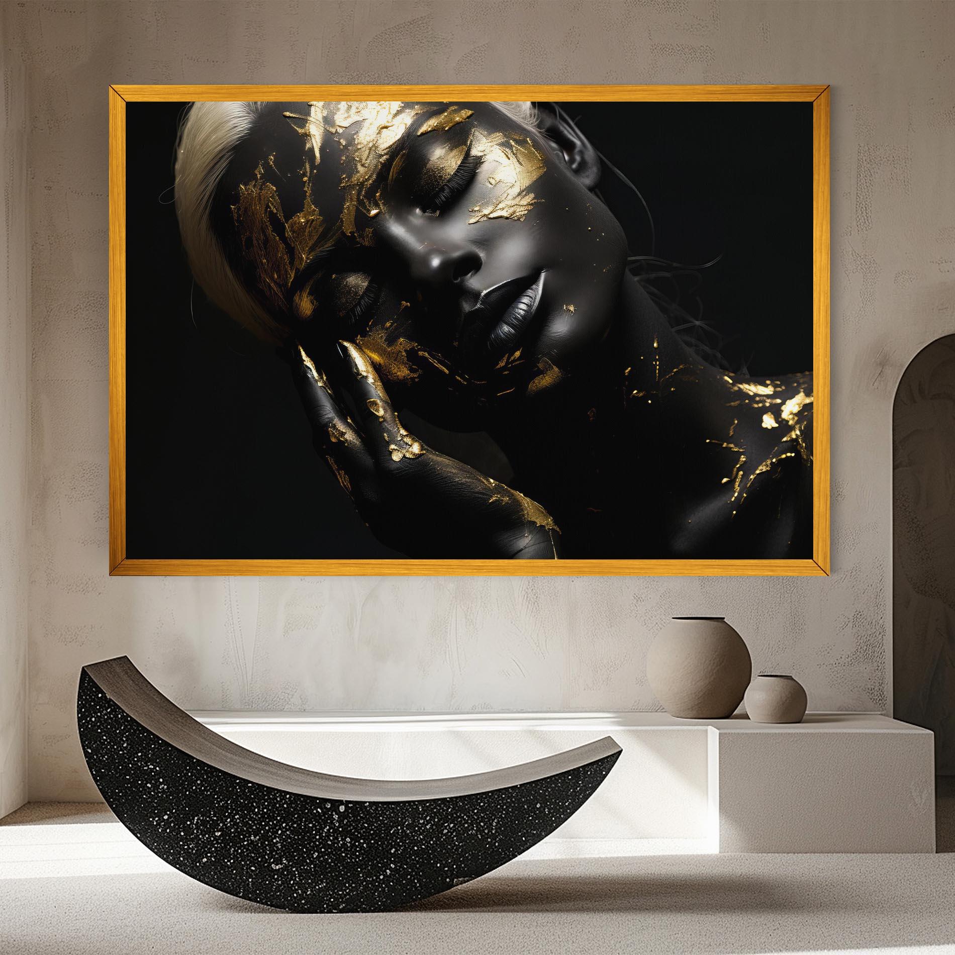 Vászonkép Gold Makeup On Black mockup 8