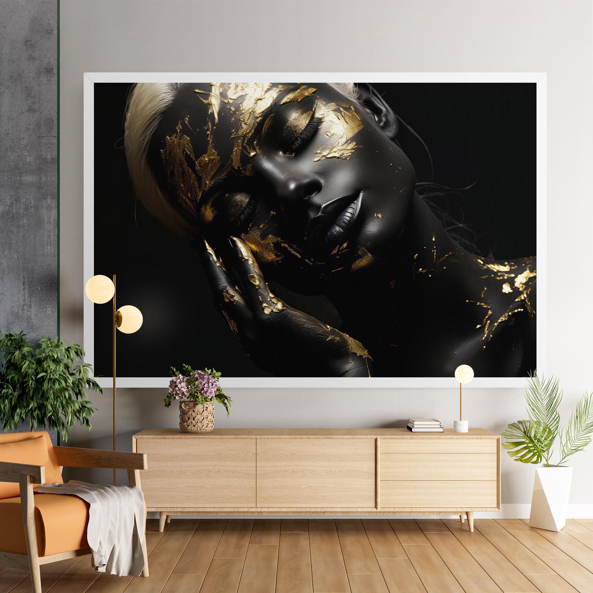Vászonkép Gold Makeup On Black mockup 9