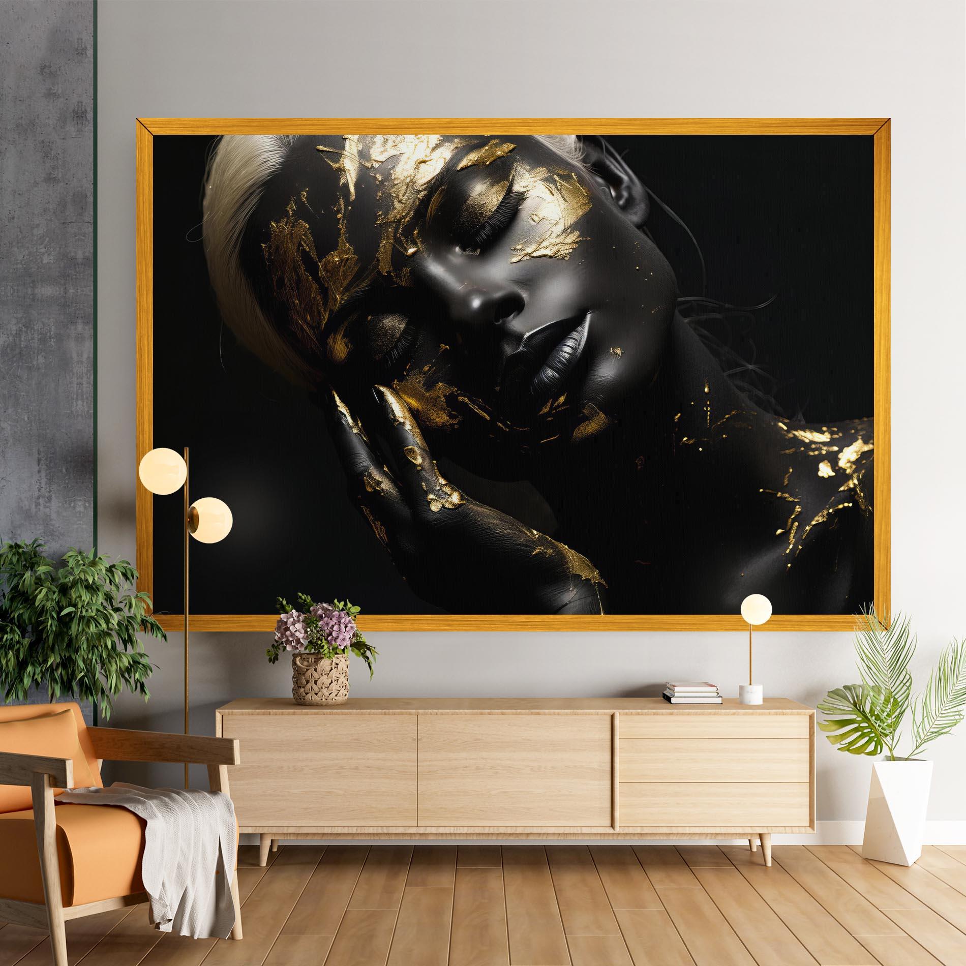 Vászonkép Gold Makeup On Black mockup 9