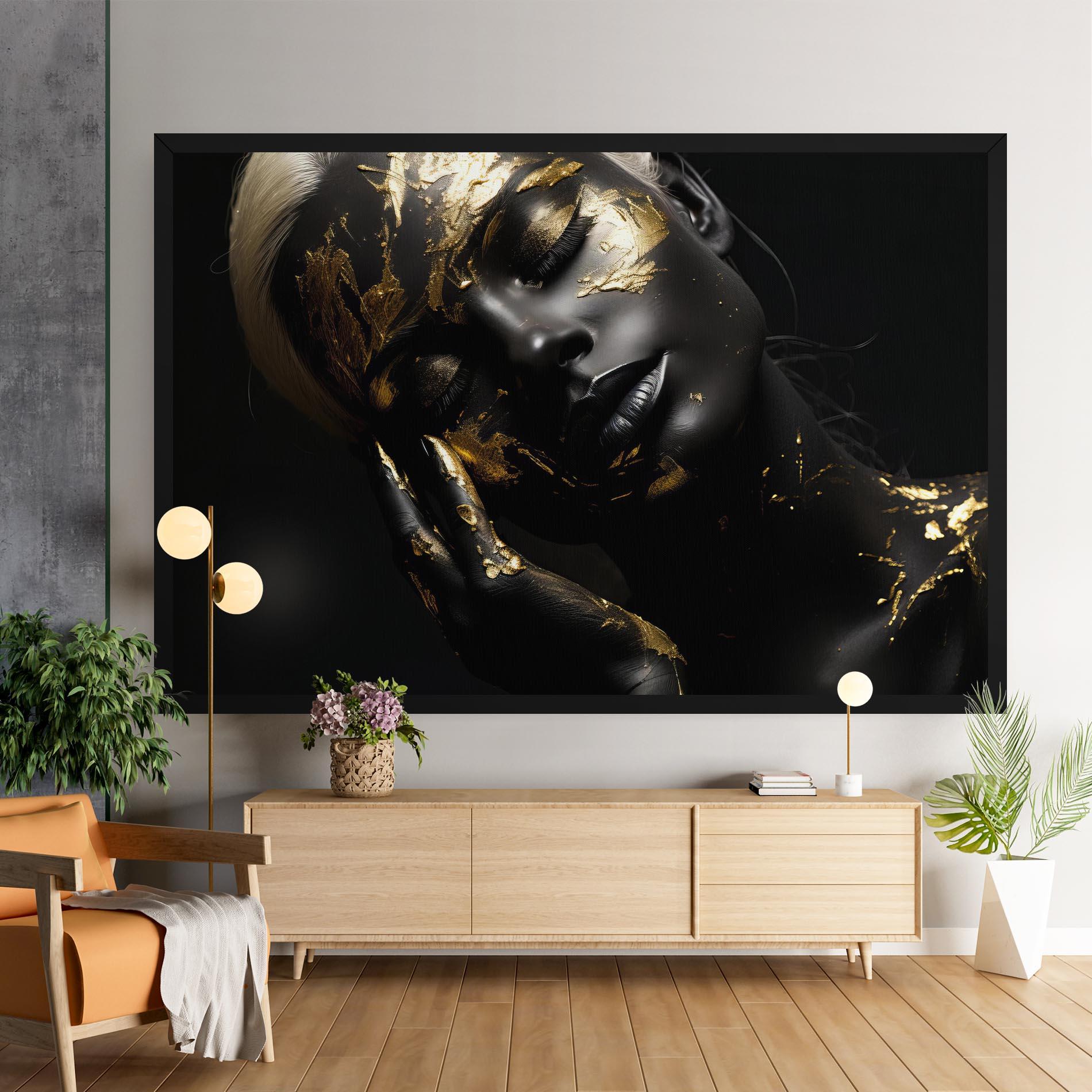 Vászonkép Gold Makeup On Black mockup 9