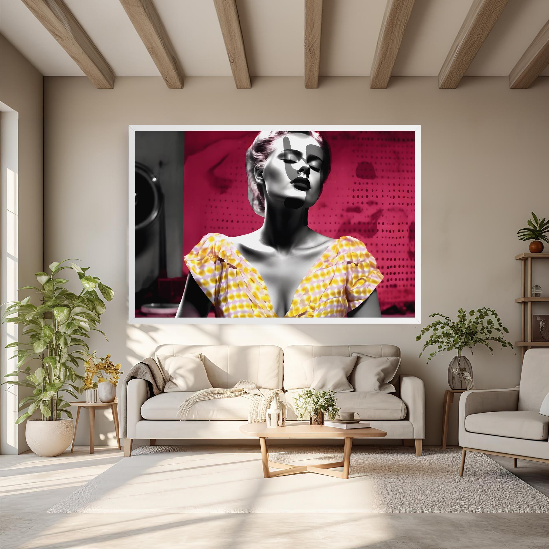 Vászonkép Yellow Dress On Pink mockup 6