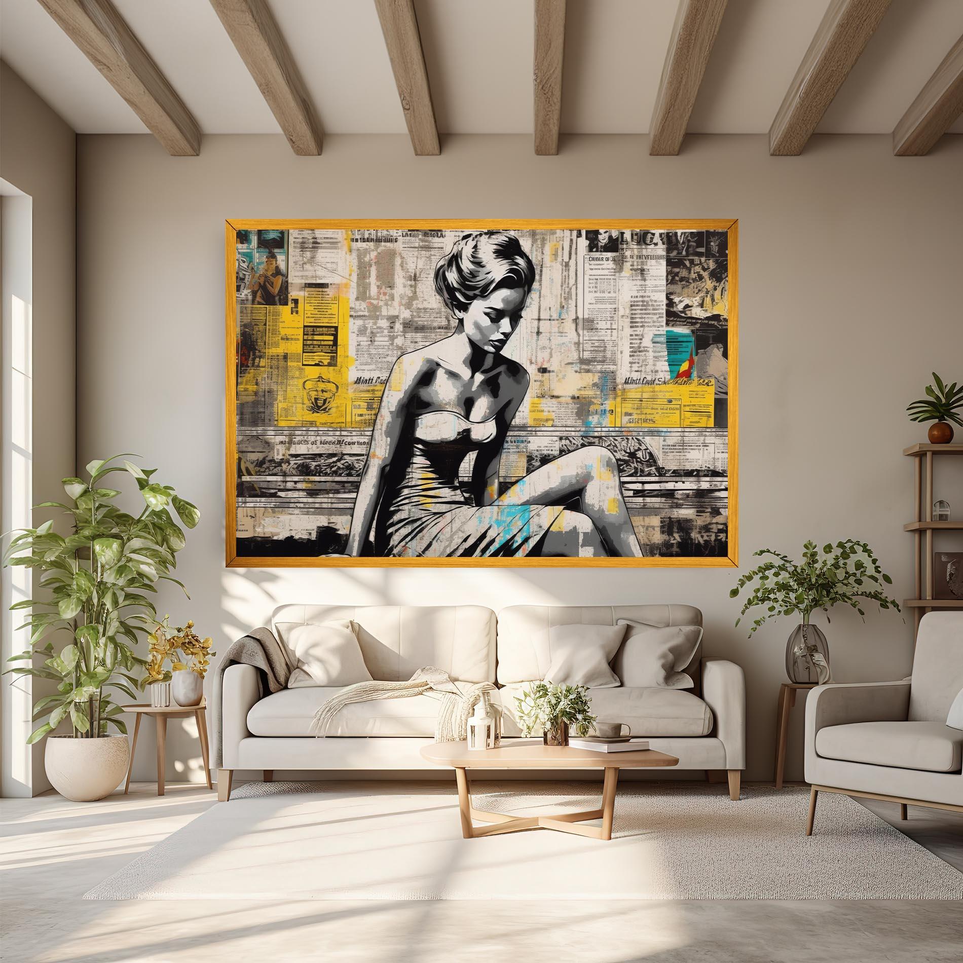 Vászonkép Newspaper Painting Girl mockup 6