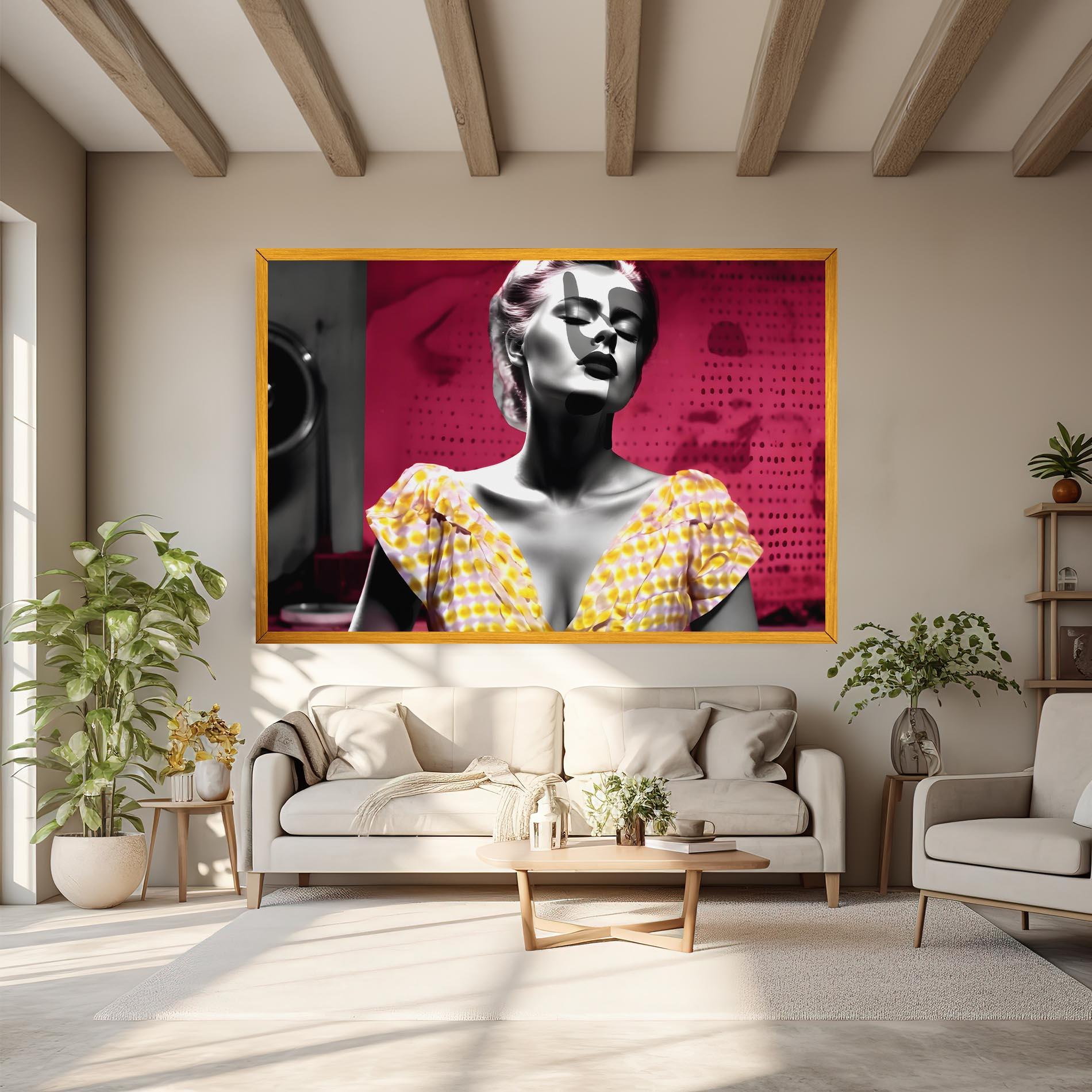 Vászonkép Yellow Dress On Pink mockup 6