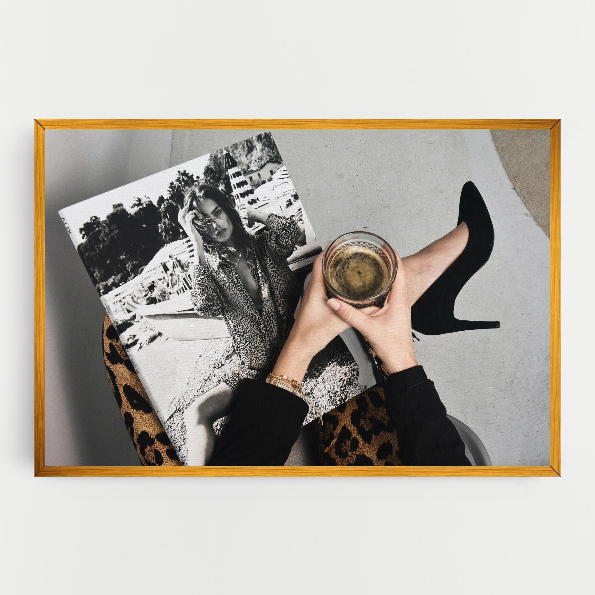 Vászonkép Black Shoes Holding Coffee mockup 0