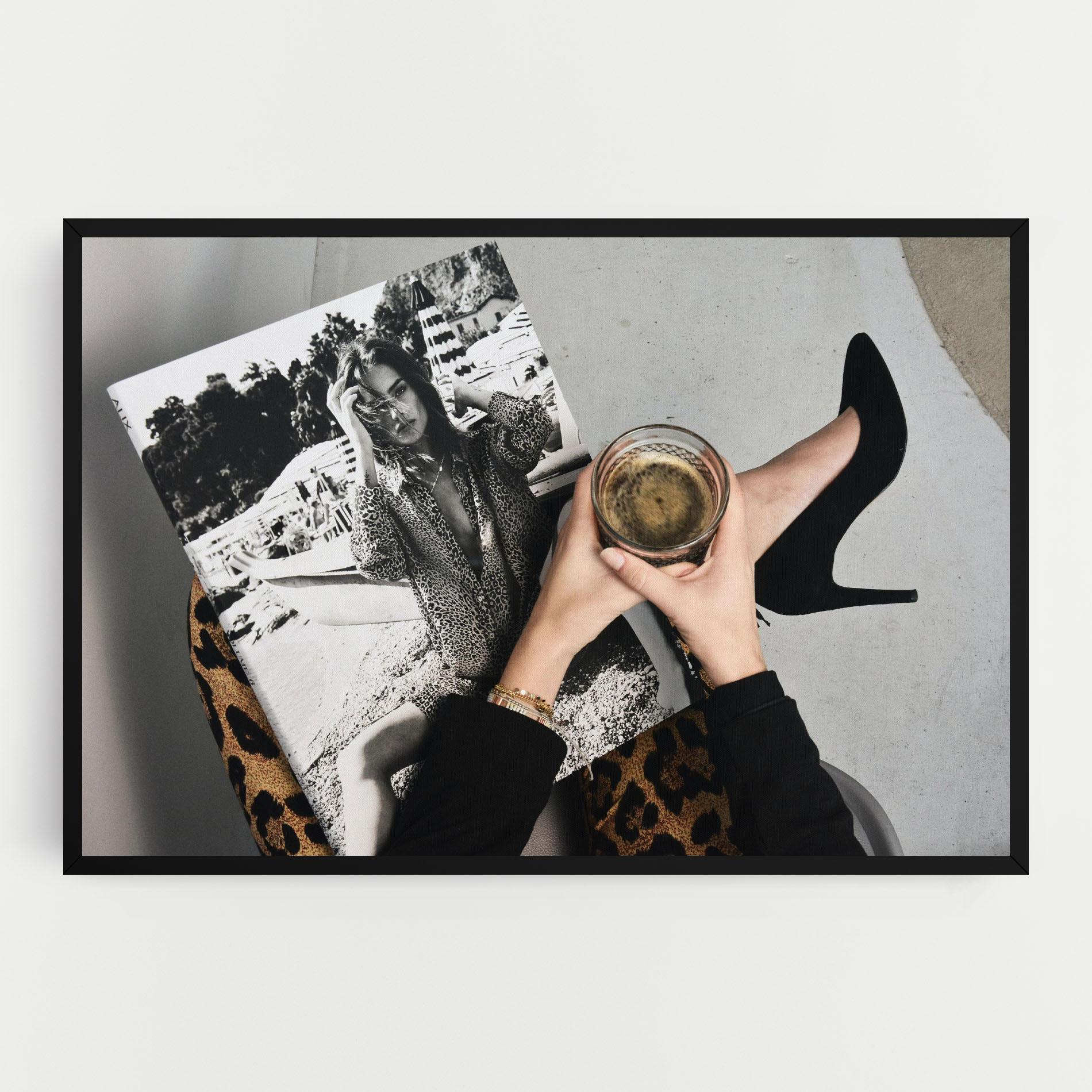 Vászonkép Black Shoes Holding Coffee mockup 0