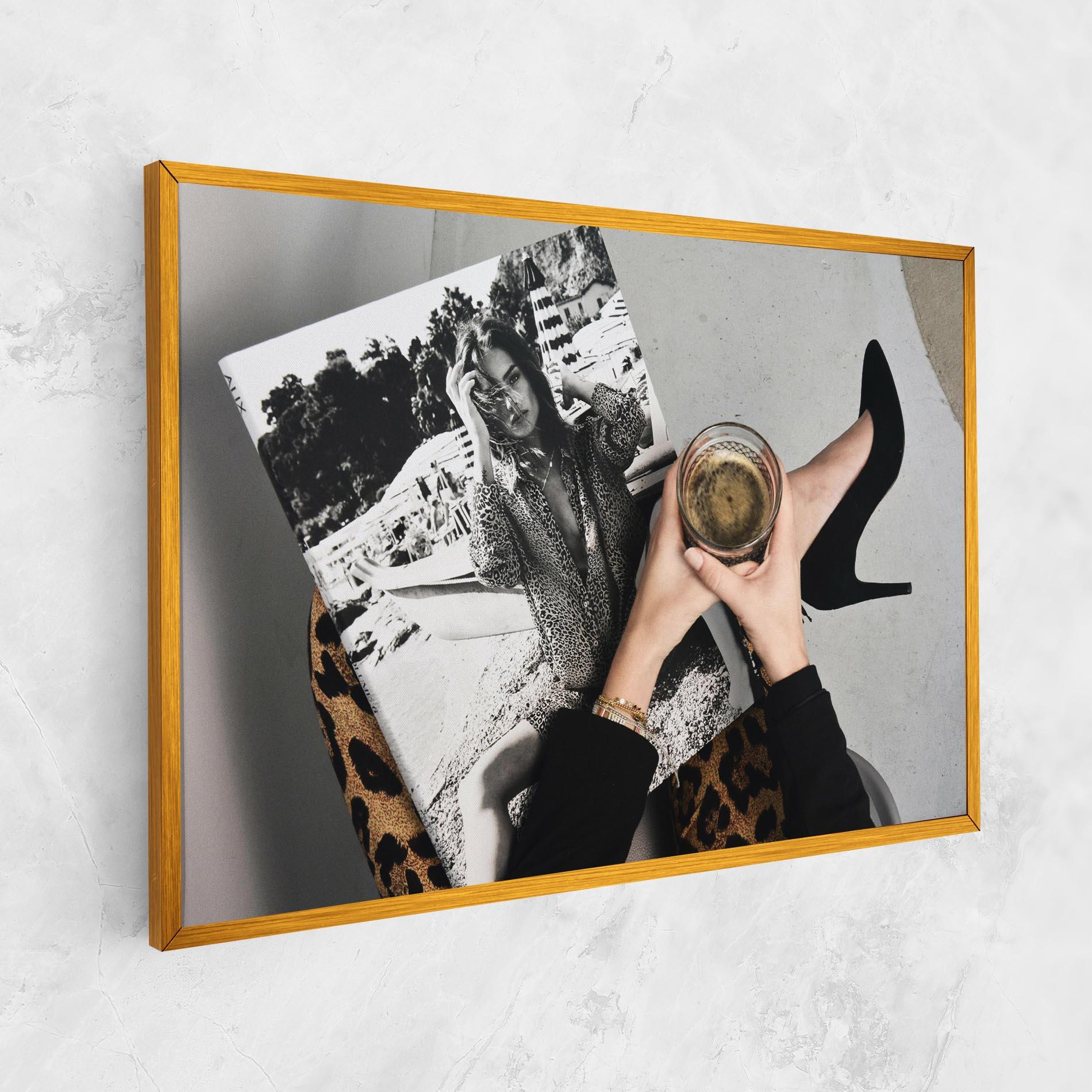 Vászonkép Black Shoes Holding Coffee mockup 1