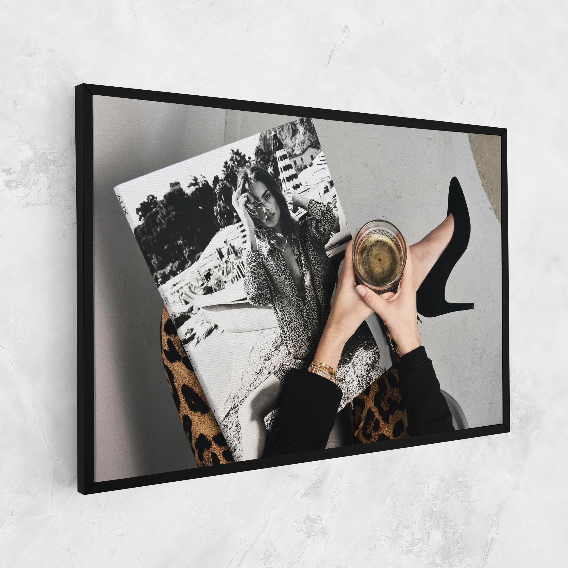 Vászonkép Black Shoes Holding Coffee mockup 1