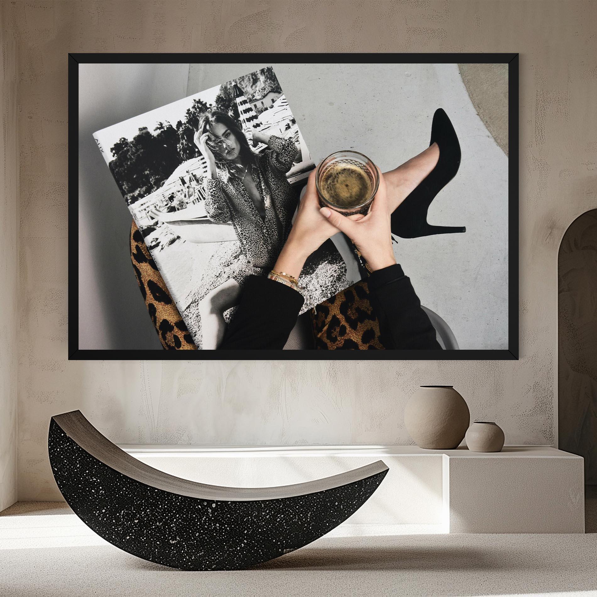 Vászonkép Black Shoes Holding Coffee mockup 8