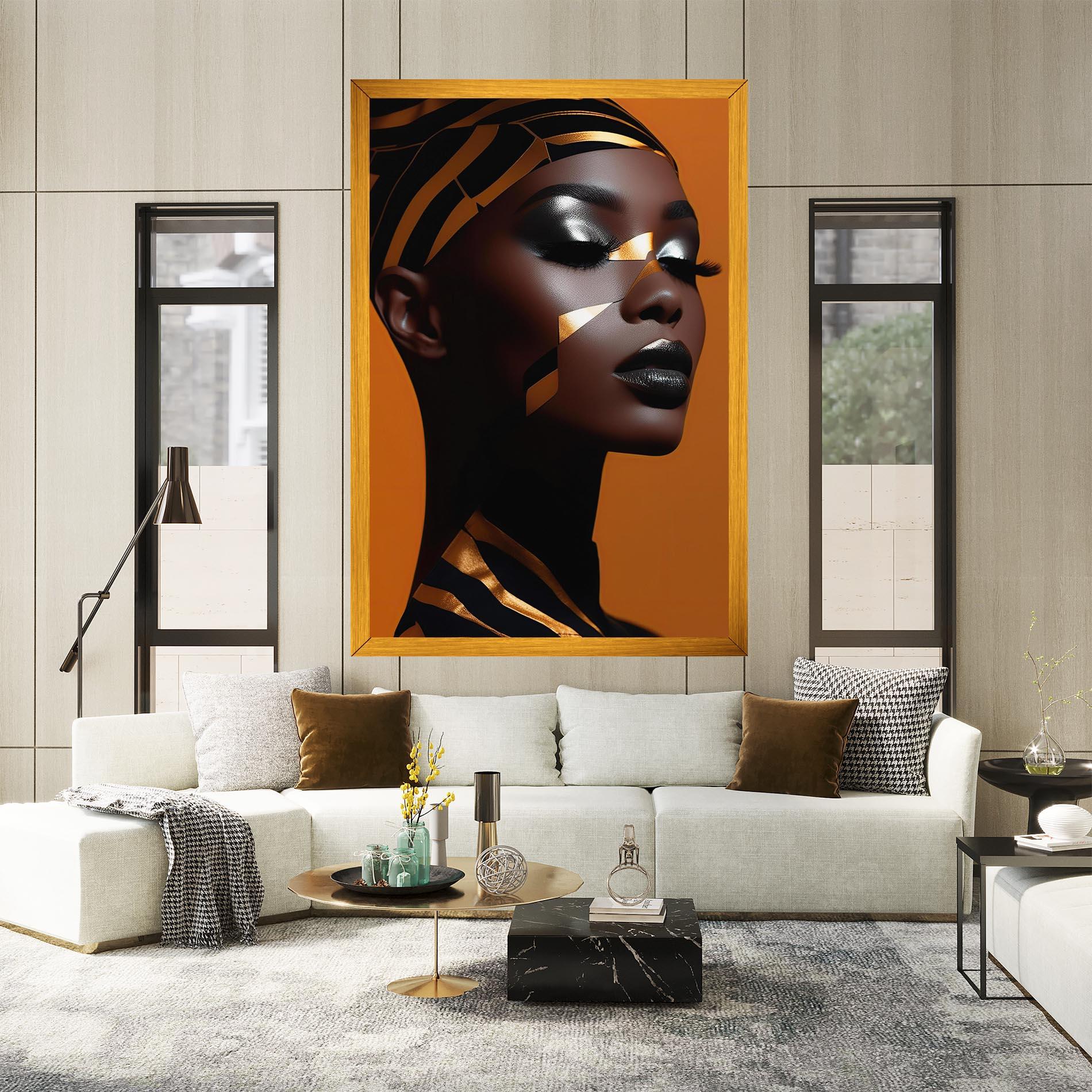 Vászonkép African Woman On Orange mockup 2