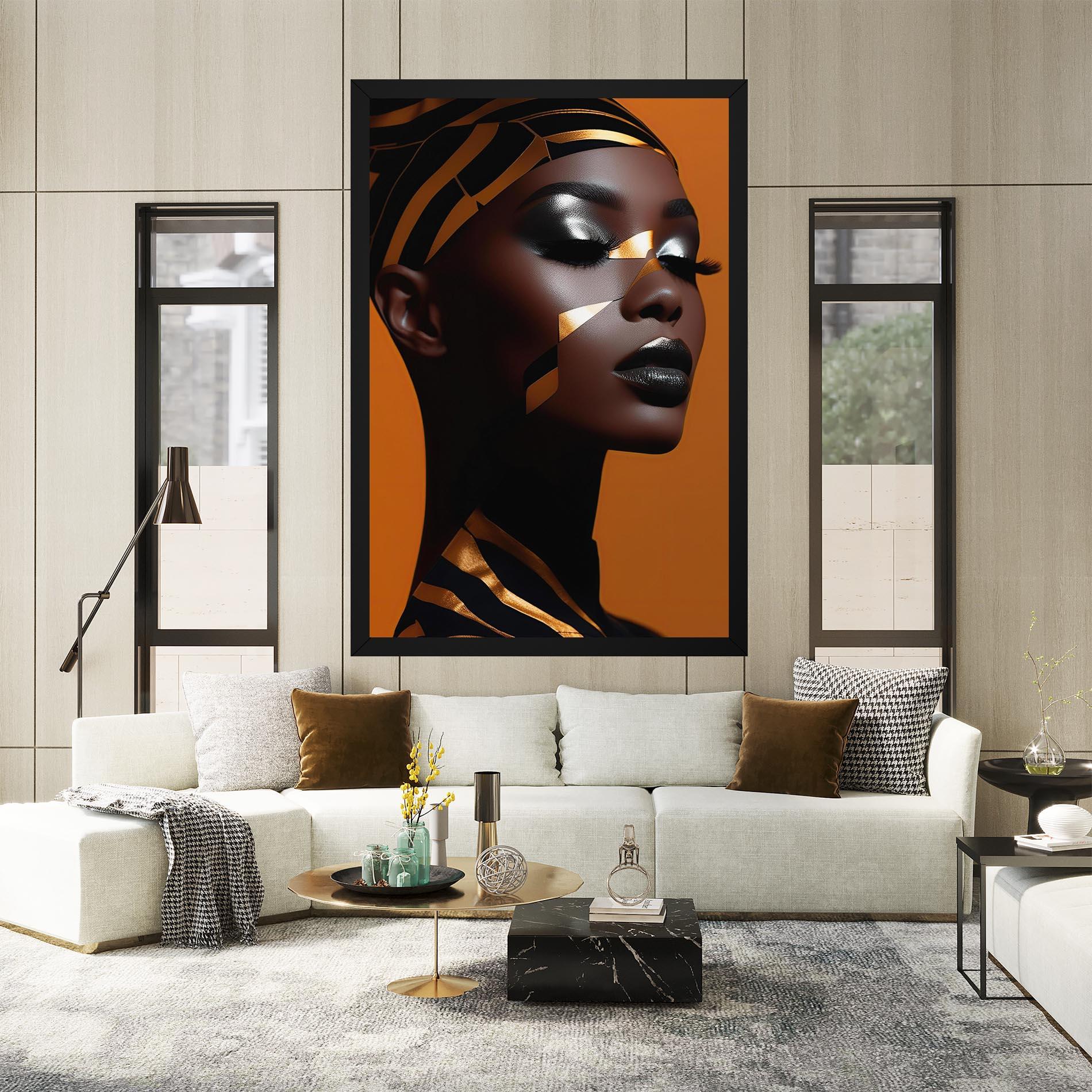 Vászonkép African Woman On Orange mockup 2