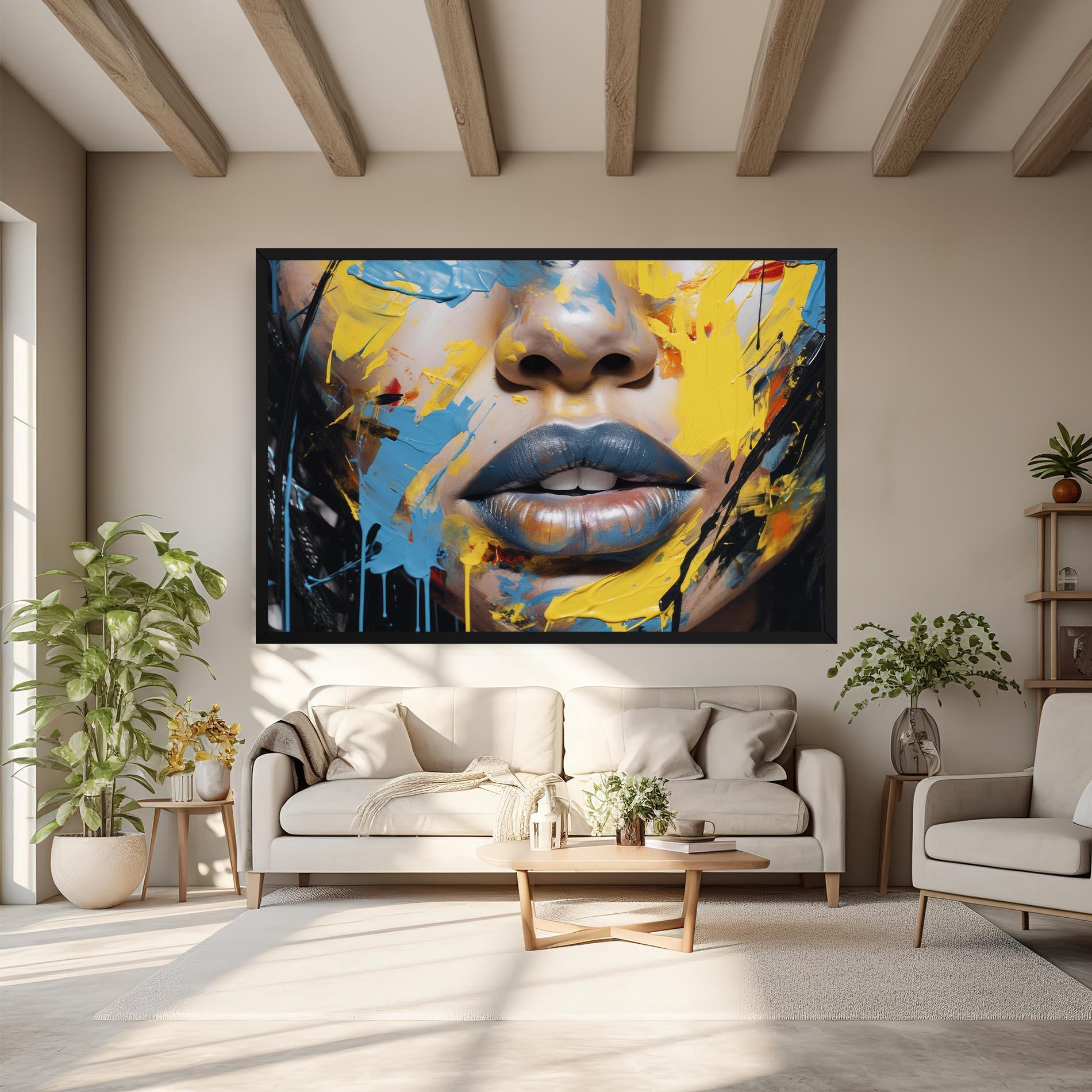 Vászonkép Yellow Blue Lips Art mockup 6