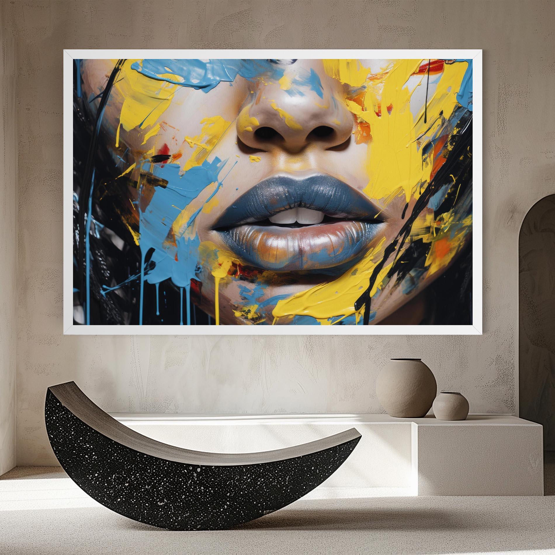Vászonkép Yellow Blue Lips Art mockup 8