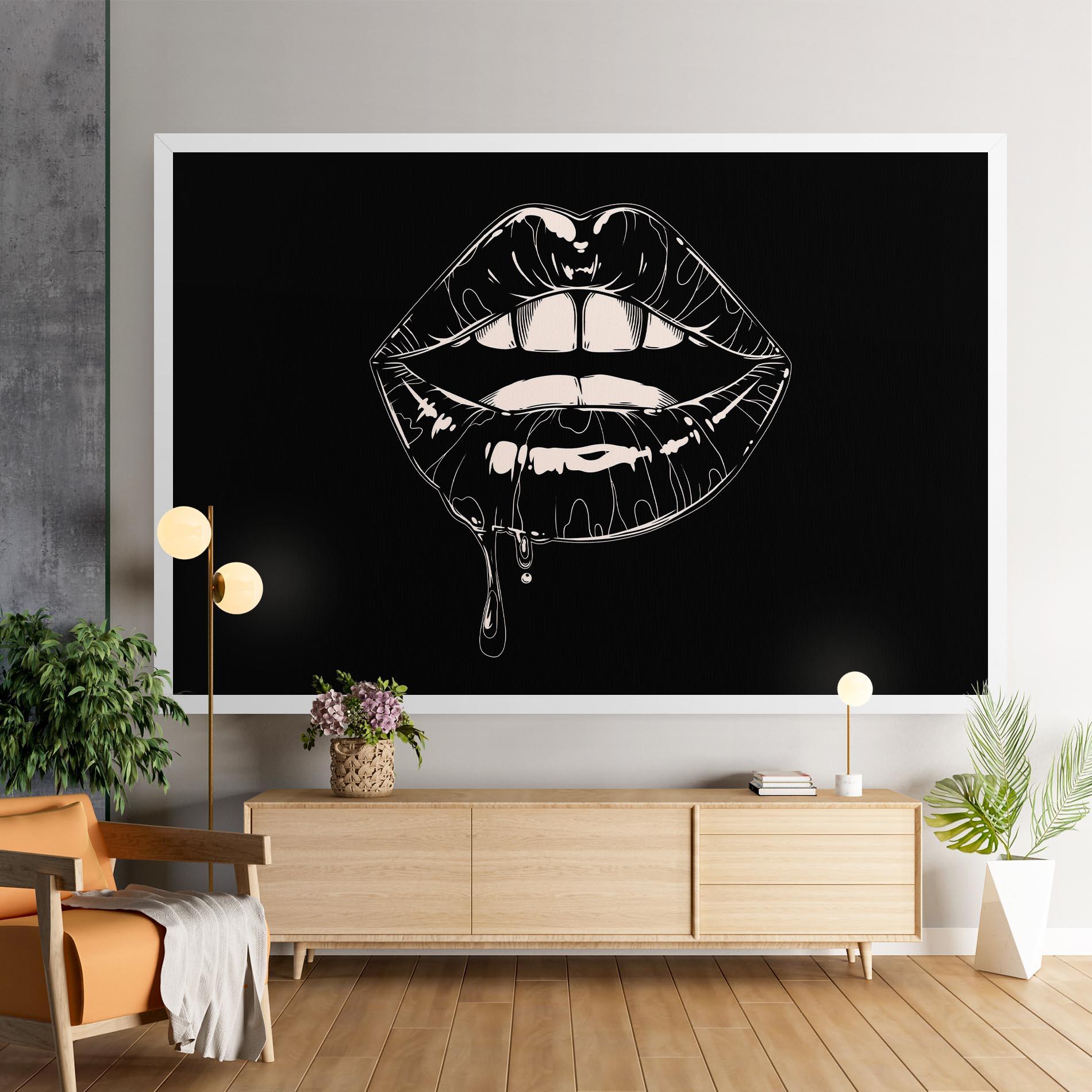 Vászonkép Open Lips On Black mockup 9