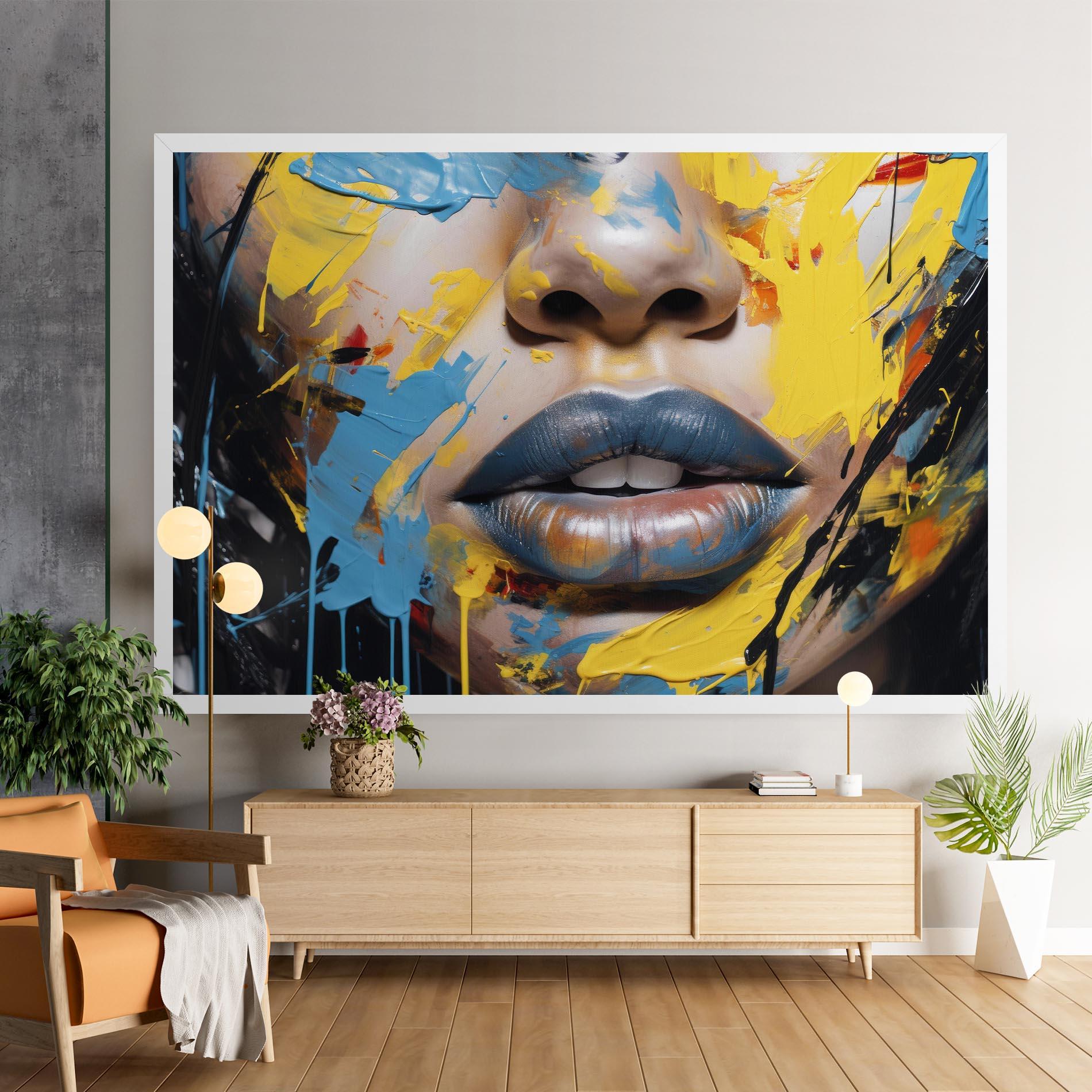 Vászonkép Yellow Blue Lips Art mockup 9