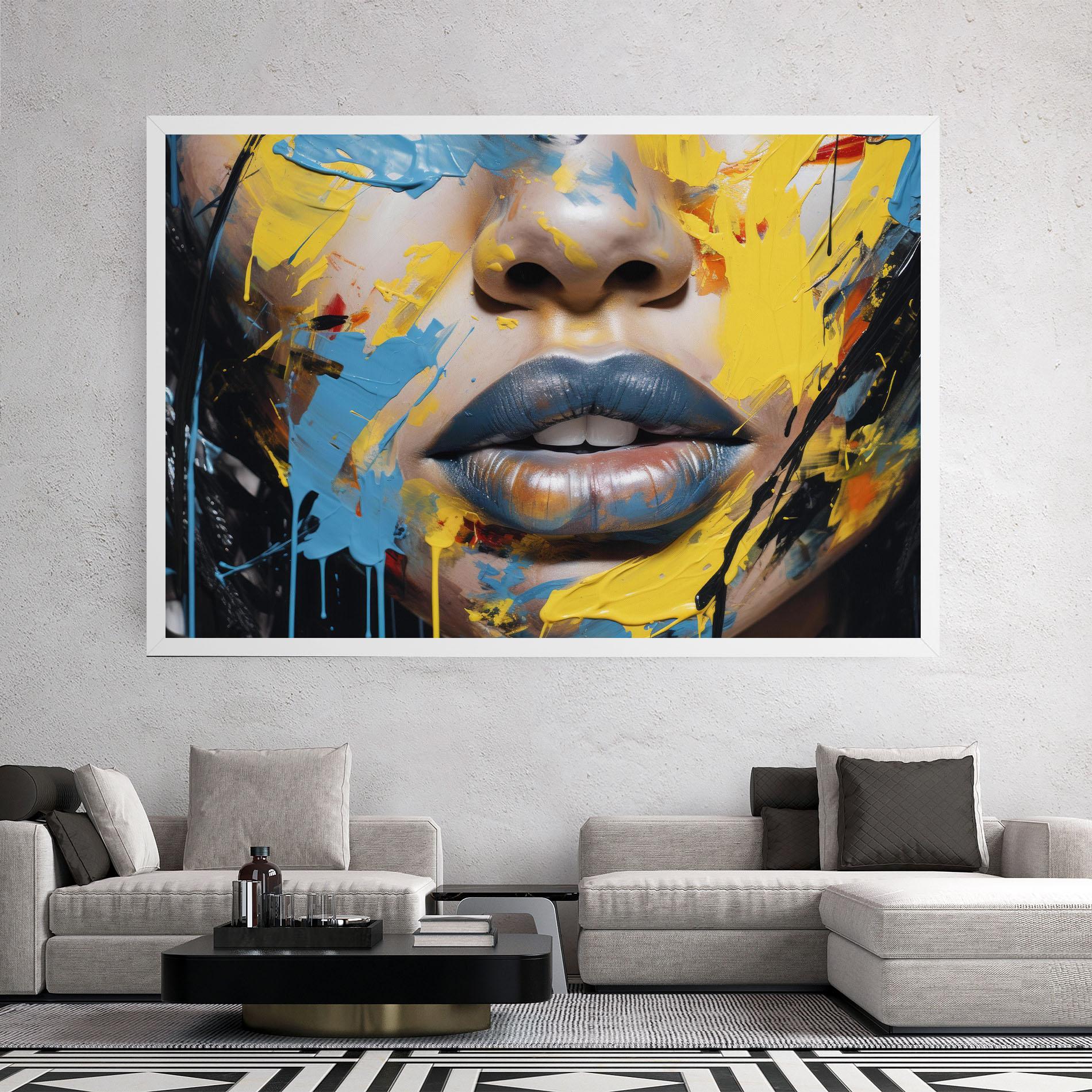 Vászonkép Yellow Blue Lips Art mockup 2