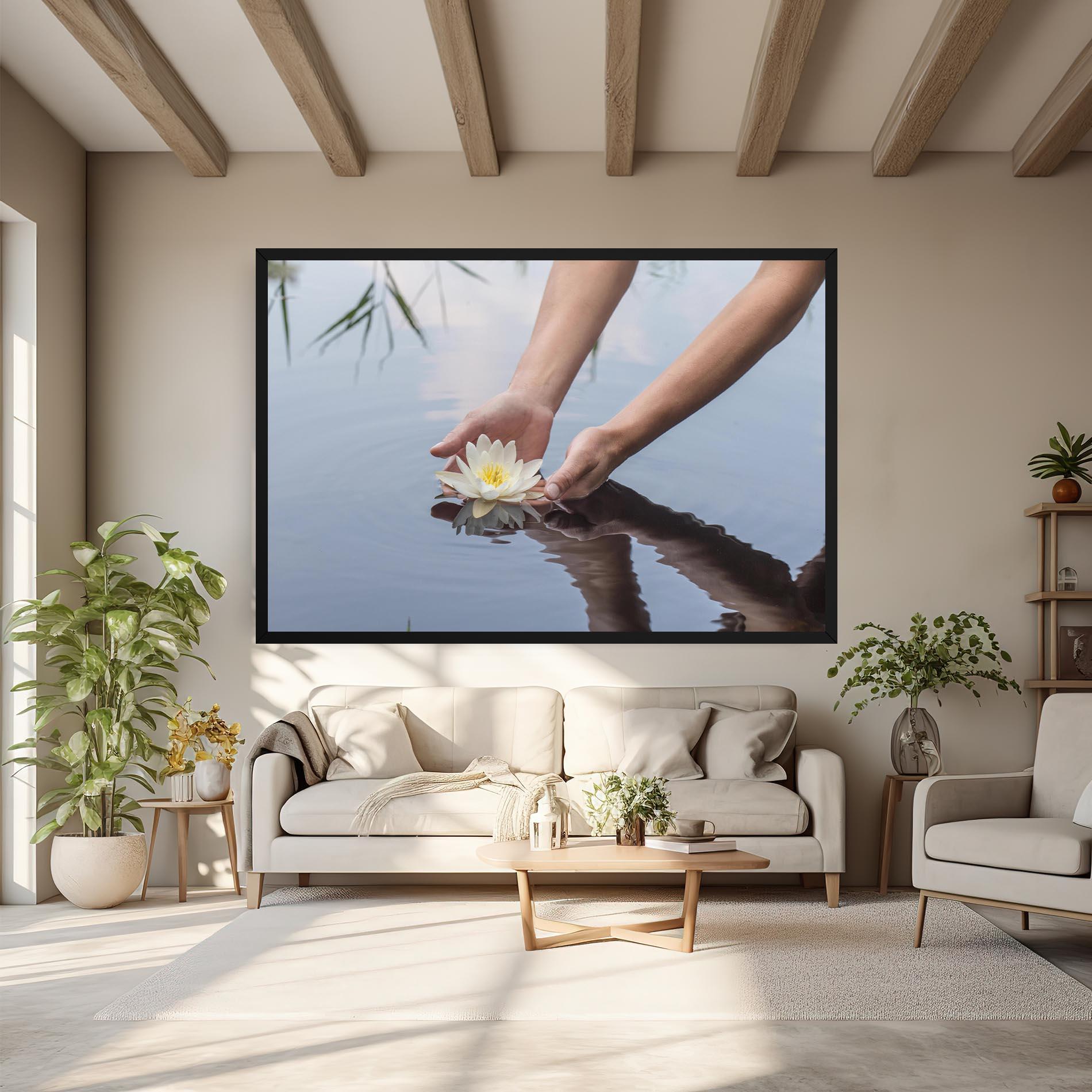 Vászonkép Holding Lake Flower mockup 6