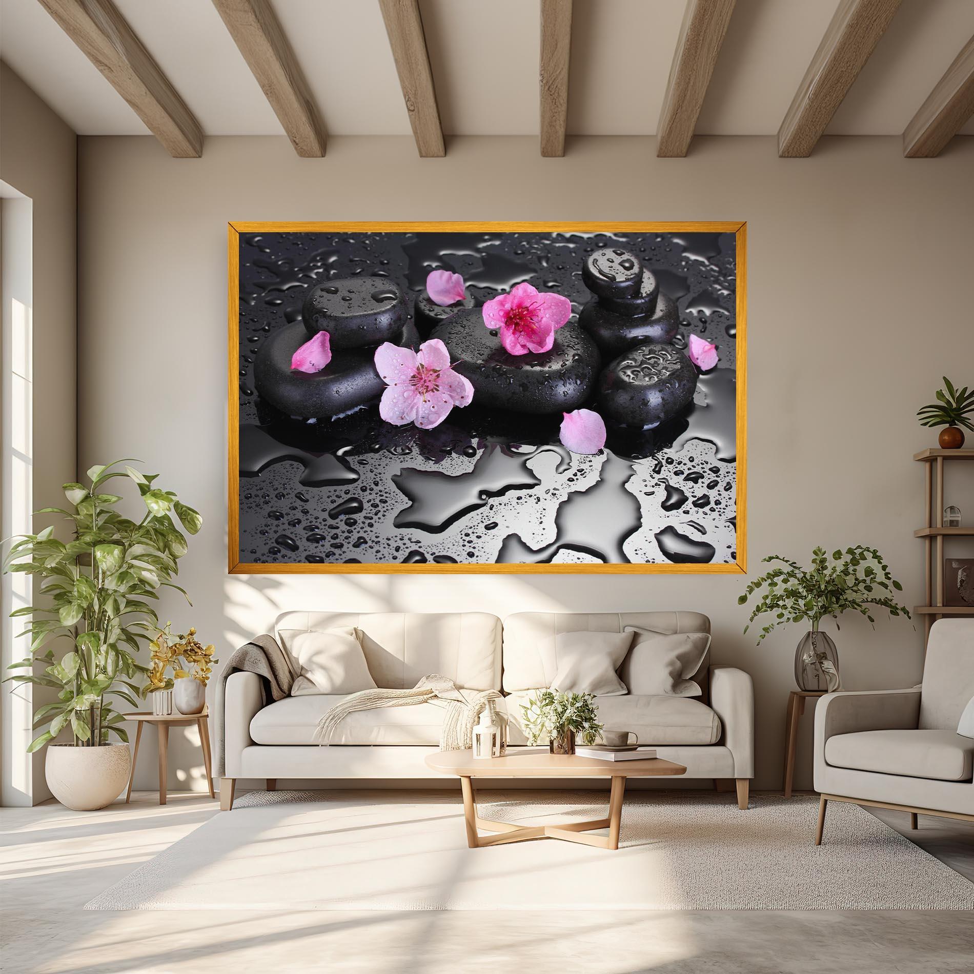 Vászonkép Pink Flowers Stones mockup 6