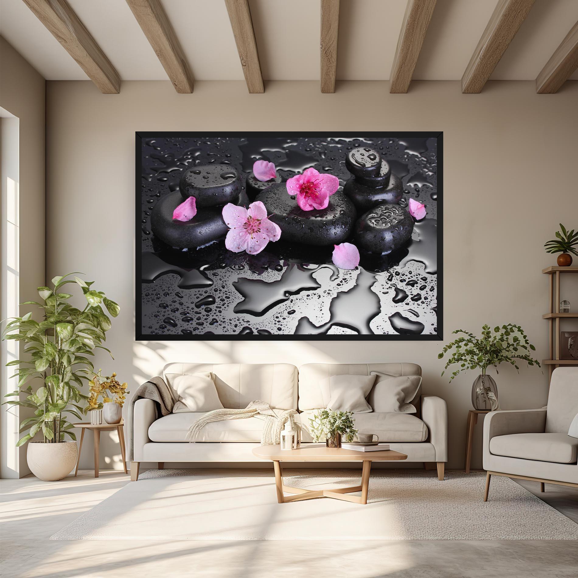 Vászonkép Pink Flowers Stones mockup 6