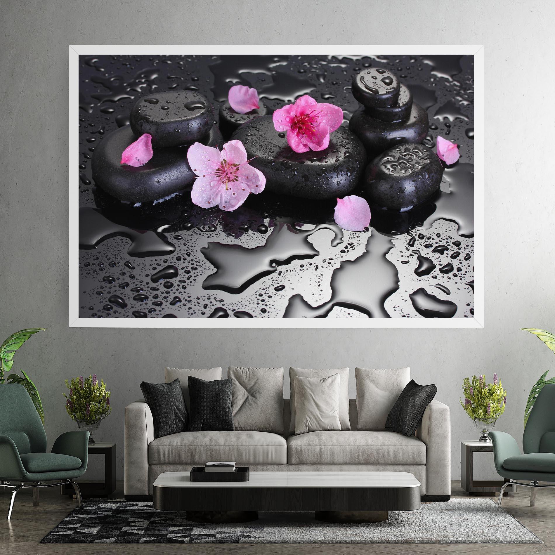Vászonkép Pink Flowers Stones mockup 7